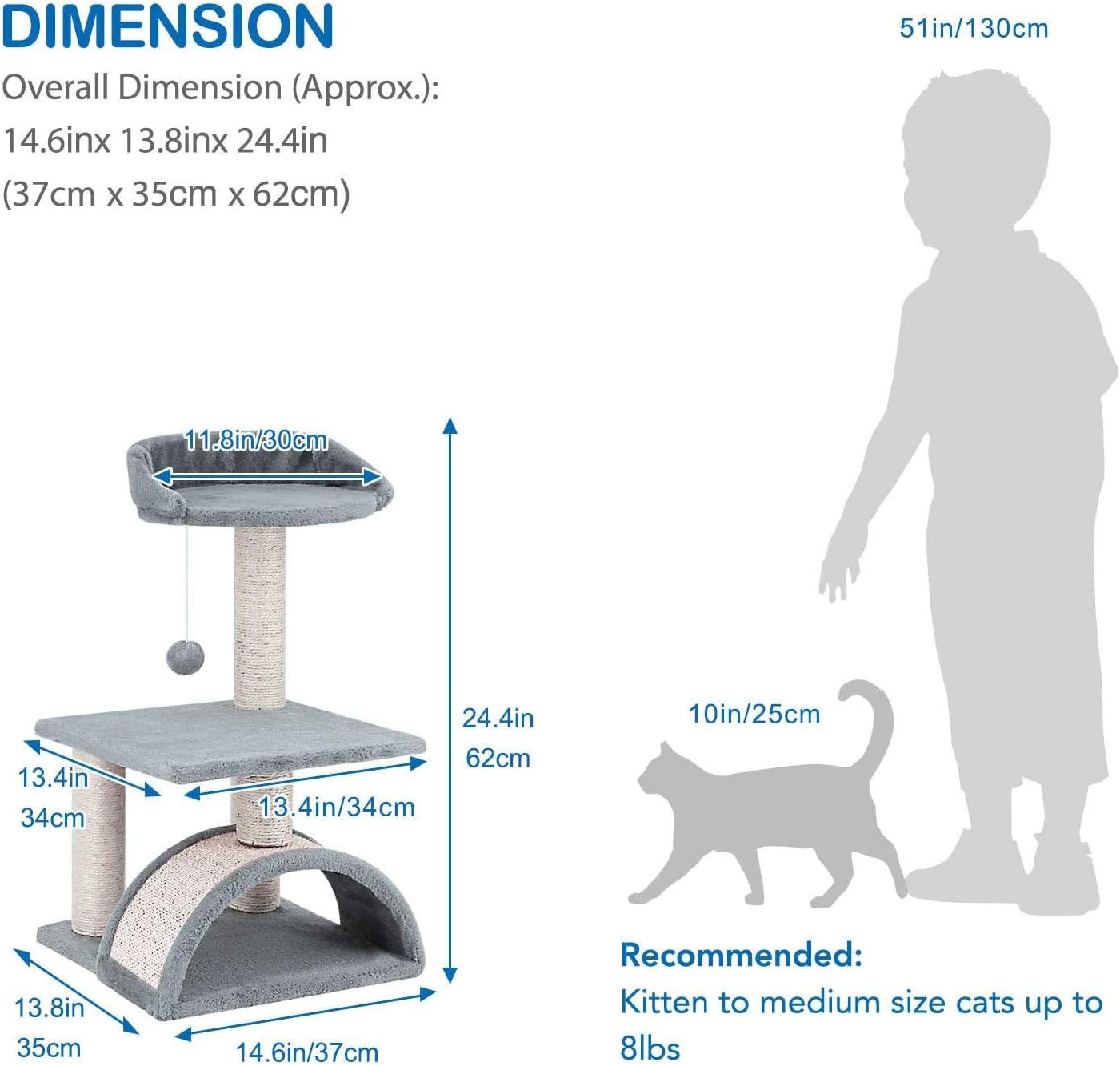 ScratchMe Cat Tree , Multi-Level Cat Tower House Condo with Scratching Posts & Hammock for Medium & Small Cats