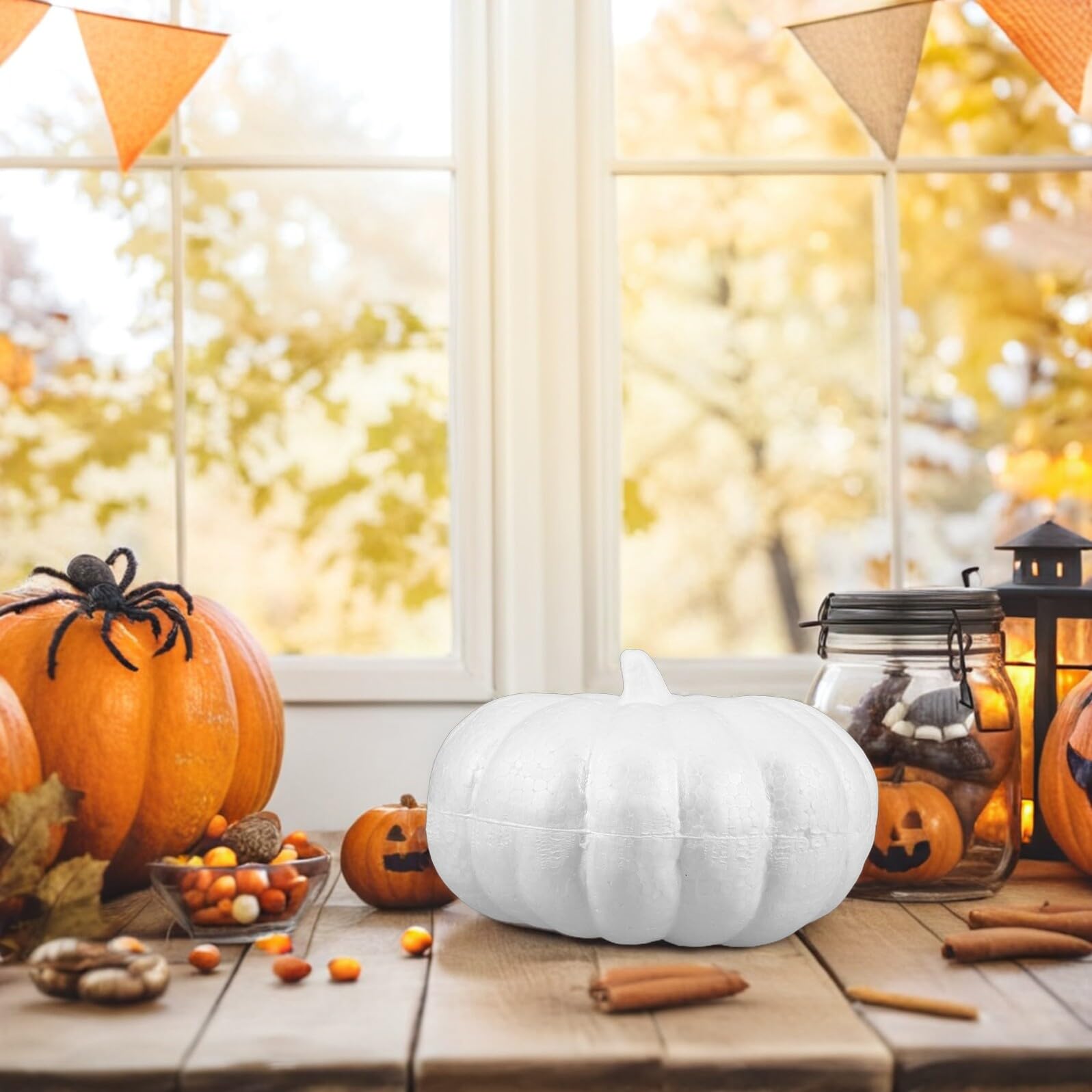 3pezzi Zucche Decorative Bianche in Schiuma per Halloween e Autunno Accessori per Lavoretti Fai da Te da Oggetti di Scena per Decorazioni Autunnali
