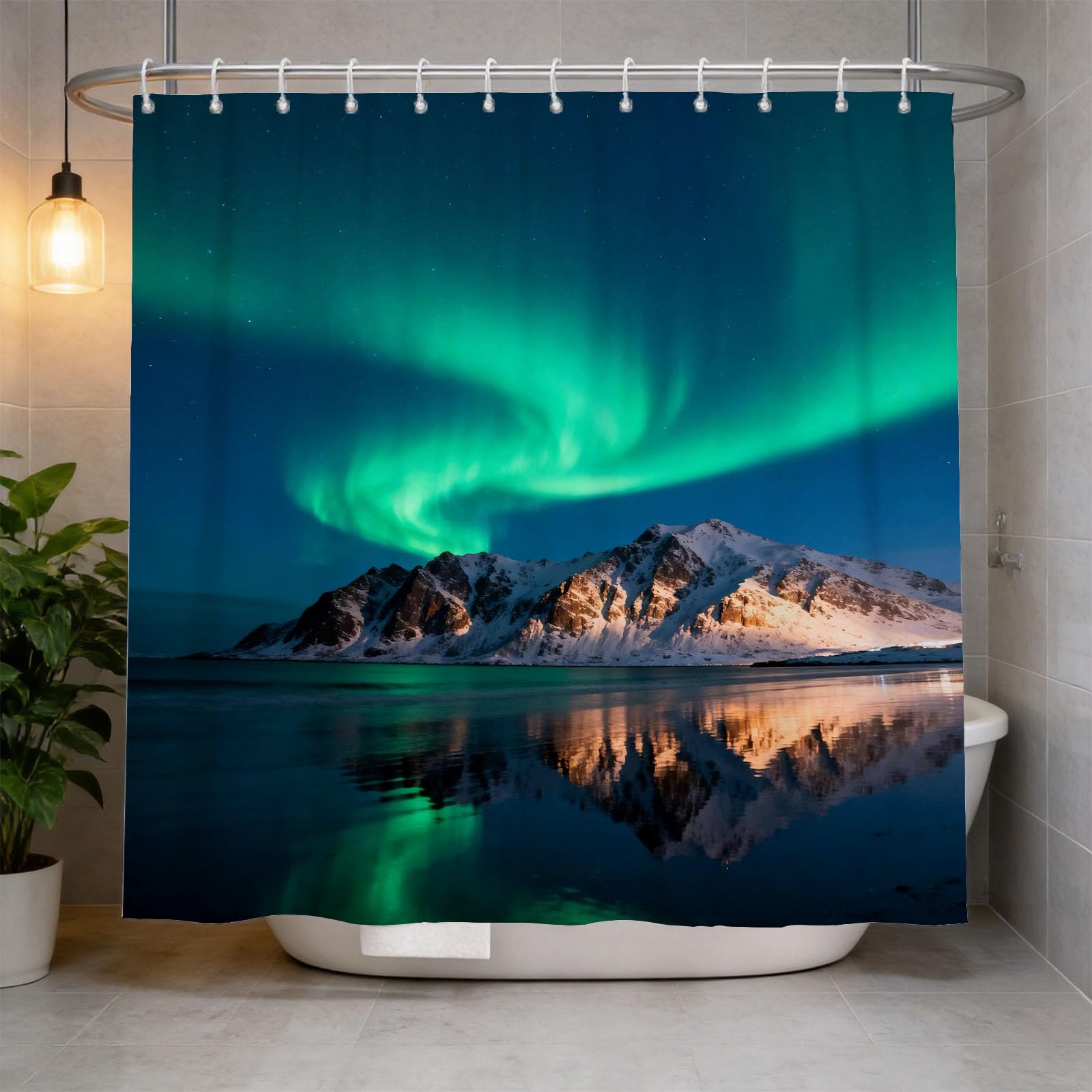 Hongduo 3D Aurora Shower Curtain for Stalls Bathtubs Romantic Bathroom Decor Shower Curtain Set Polyester Fabric Waterproof 200x200cm/79X79 Inch with Hooks