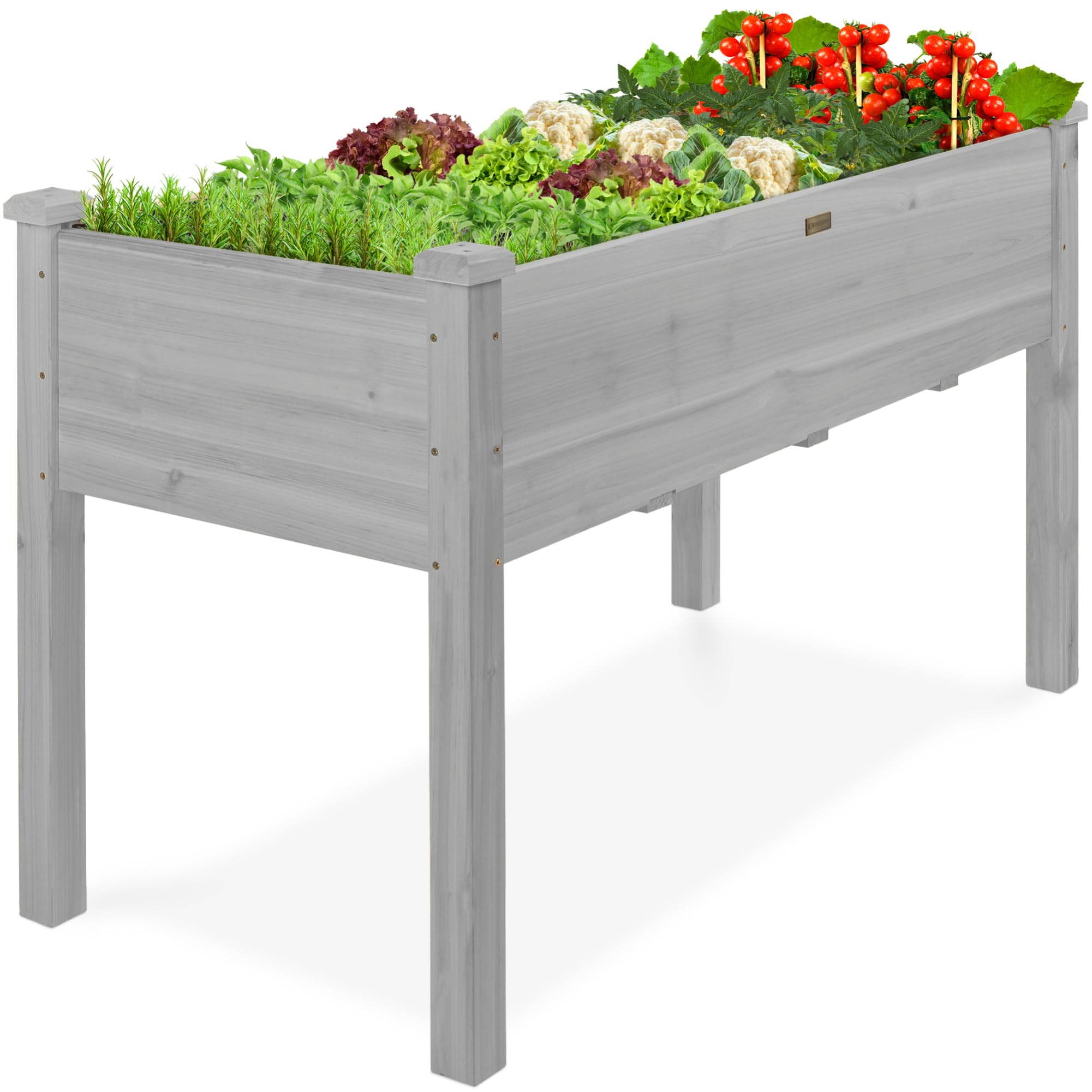 48x24x30in Raised Garden Bed, Elevated Wood Planter Box Stand for Backyard, Patio, Balcony w/Bed Liner, 200lb Capacity - Gray