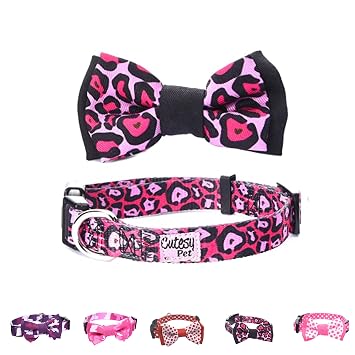 Cutesy Pet | Dog Collar with Adjustable Bow | Comfortable and Strong | Pink Leopard | Small | Comfortable and Strong