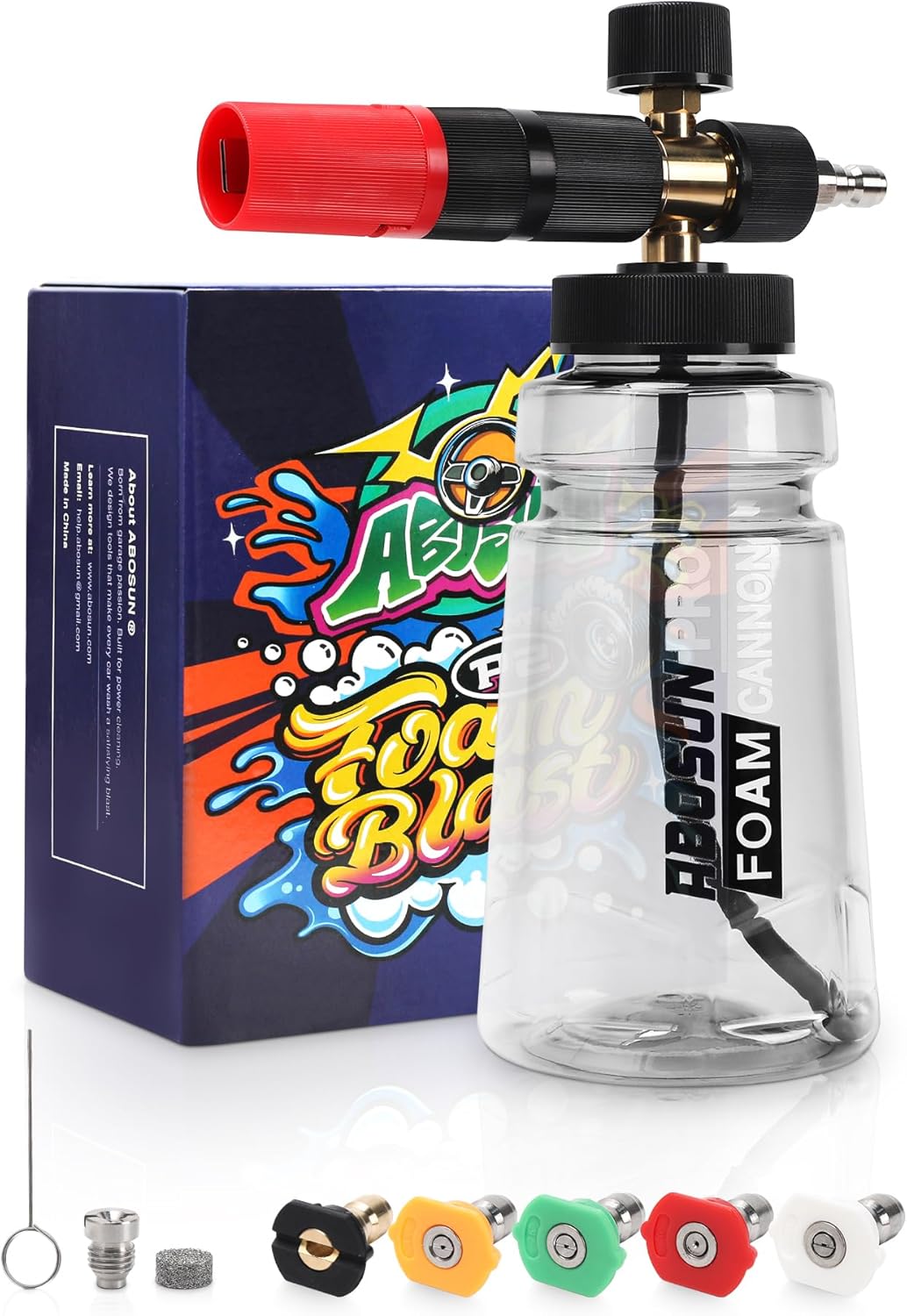 Foam Cannon for Pressure Washer with Wide Mouth, Adjustable Snow Foam Lance for Car Wash, 1/4" Quick Connect, 5 Nozzle Tips, Extra 1.1mm Orifice for Thick Foam