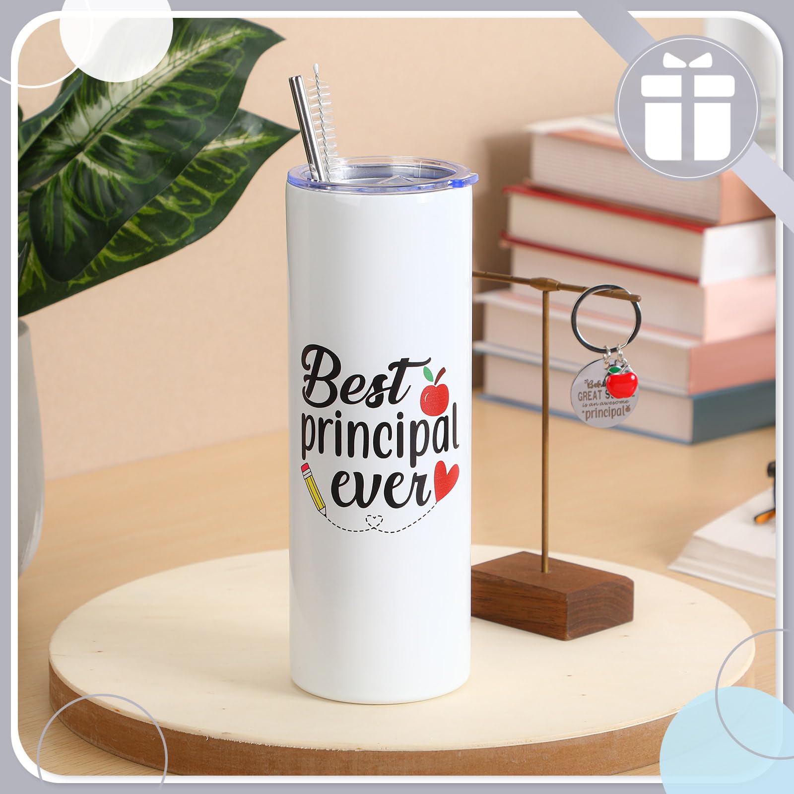 Tioncy Principal Appreciation Gifts for Women Men, 20oz Tumbler with Lid and Straw Stainless Steel Keychain Gifts for Principal Day, Graduations, Birthday, Retirement