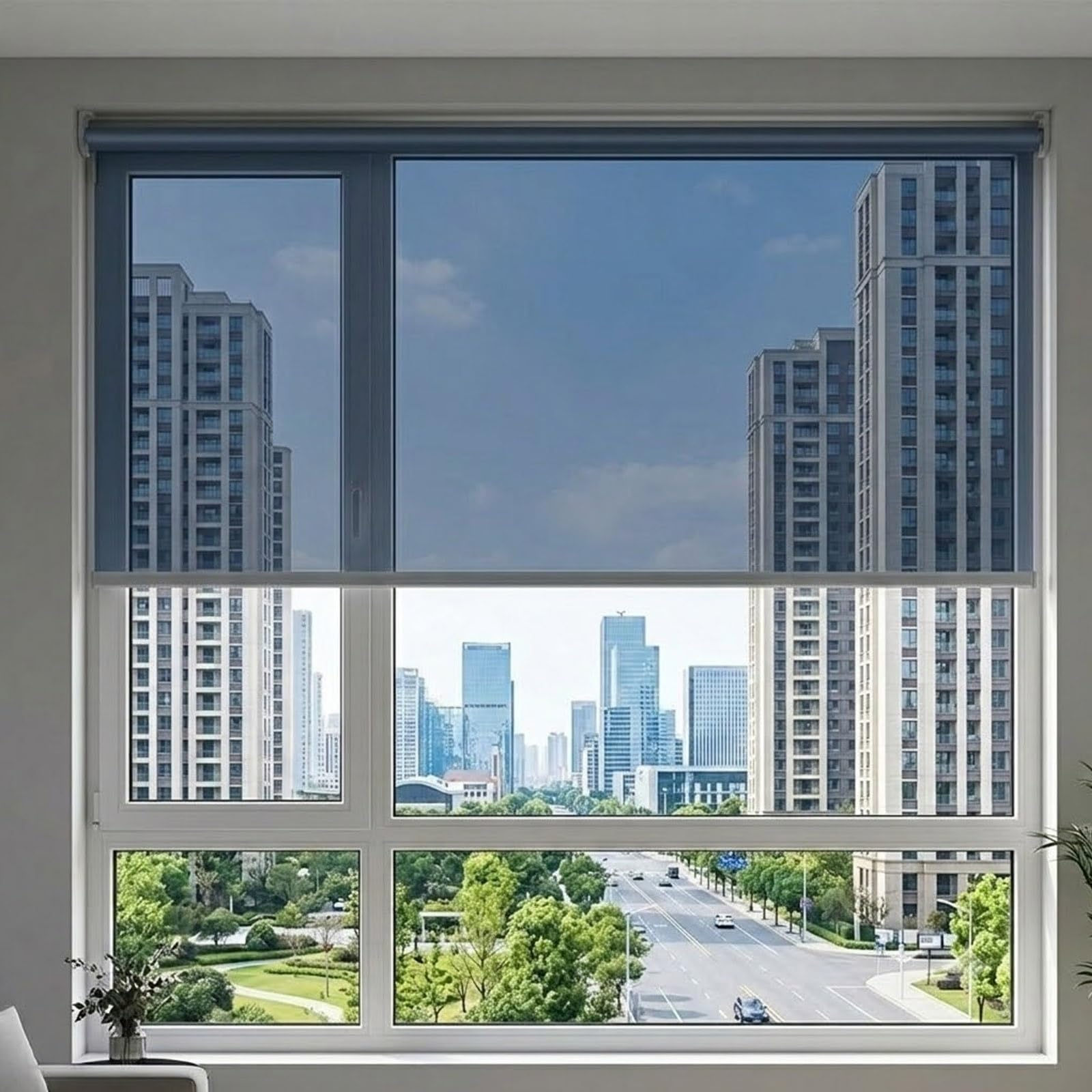 Reflective One-Way Mirror Roller Shade, Anti UV Daytime Privacy Window Tint Film, No Drill Pull Down Heat Control Mirrored Roller Blinds for Bathroom Kitchen Door Glass Windows(Blue,W150xH150cm)