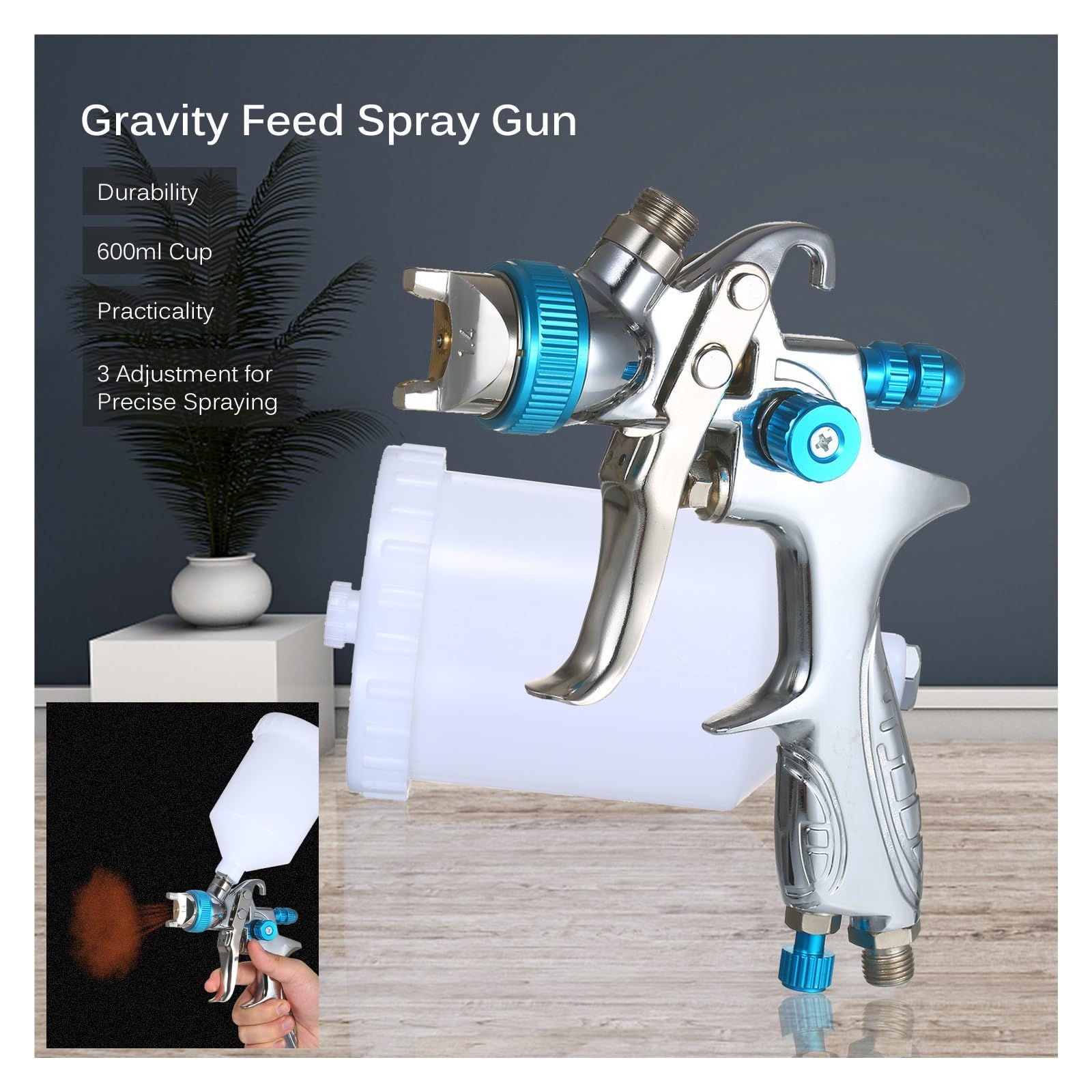 zestaw pistoletów pneumatycznych, Pistolet natryskowy do malowania z kubkiem 600 ml, dysza 1,4 mm/1,7 mm/2,0 mm do malowania ścian/mebli/stołów/krzeseł