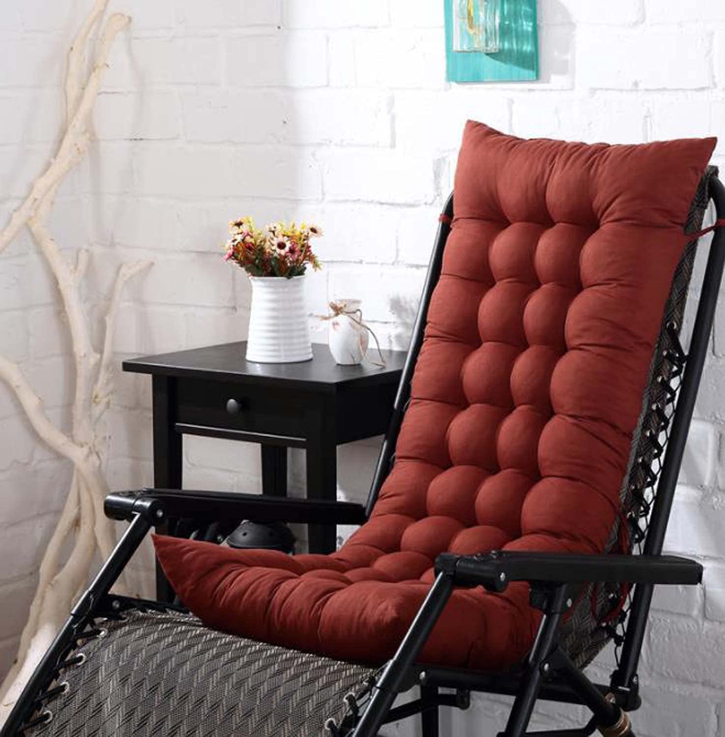 Yuing Sun Lounger Cushion Pads,Rocking Chair Cushion,Garden Non-slip with Backrest Ties Portable Garden Patio Padded Seat Cover for Travel Holiday 48x155cm Brown