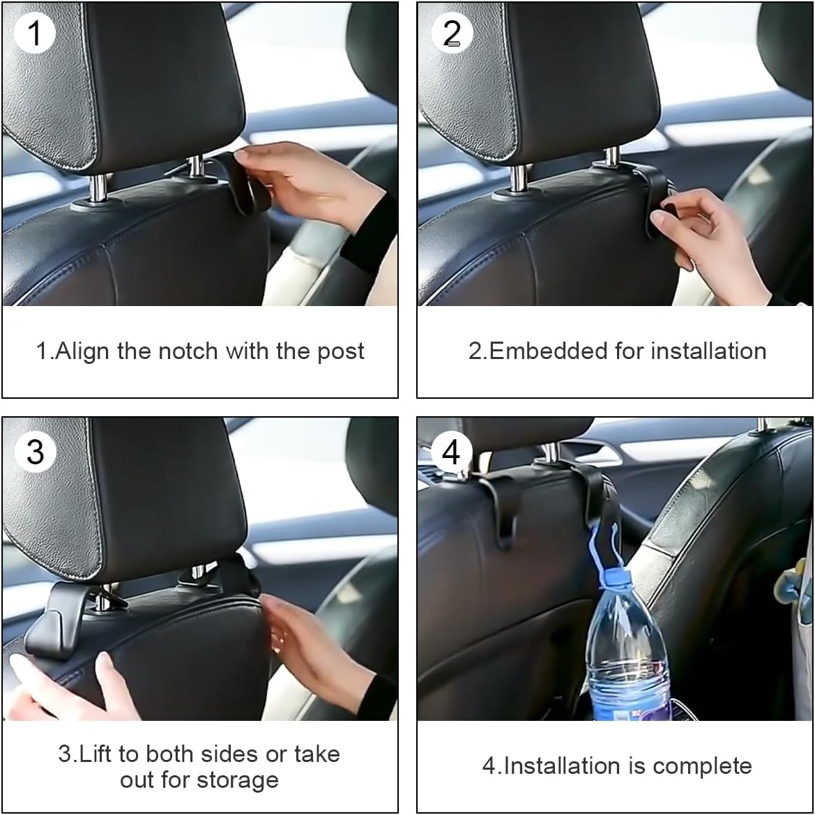 Osilly 4 Pcs Car Headrest Hooks, Bling Rhinestones Hook for Auto Front Seat, Crystal Hanger Holder, Automotive Interior Storage Organizer for Purse Coats Umbrellas Grocery Handbag (White)
