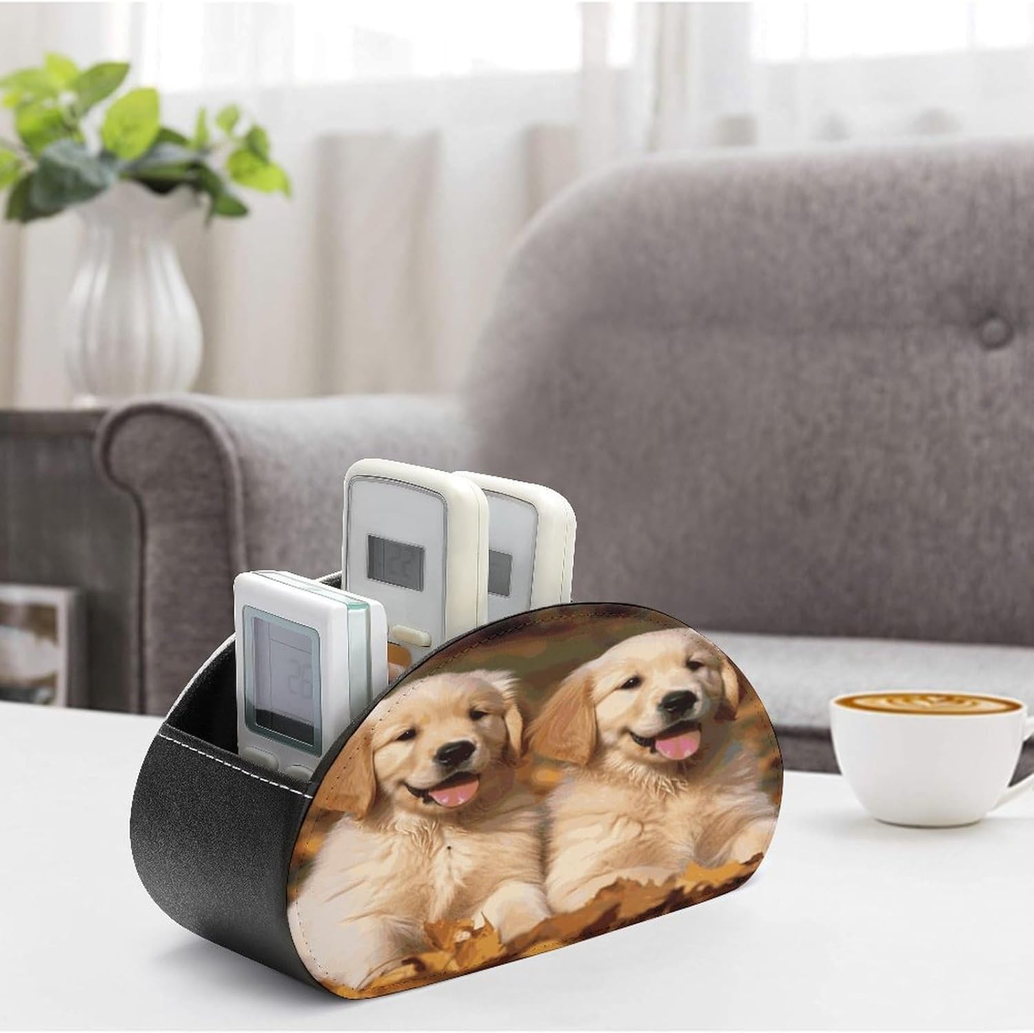 Personalized PU Leather Remote Control Holder with 5 Compartments image 4