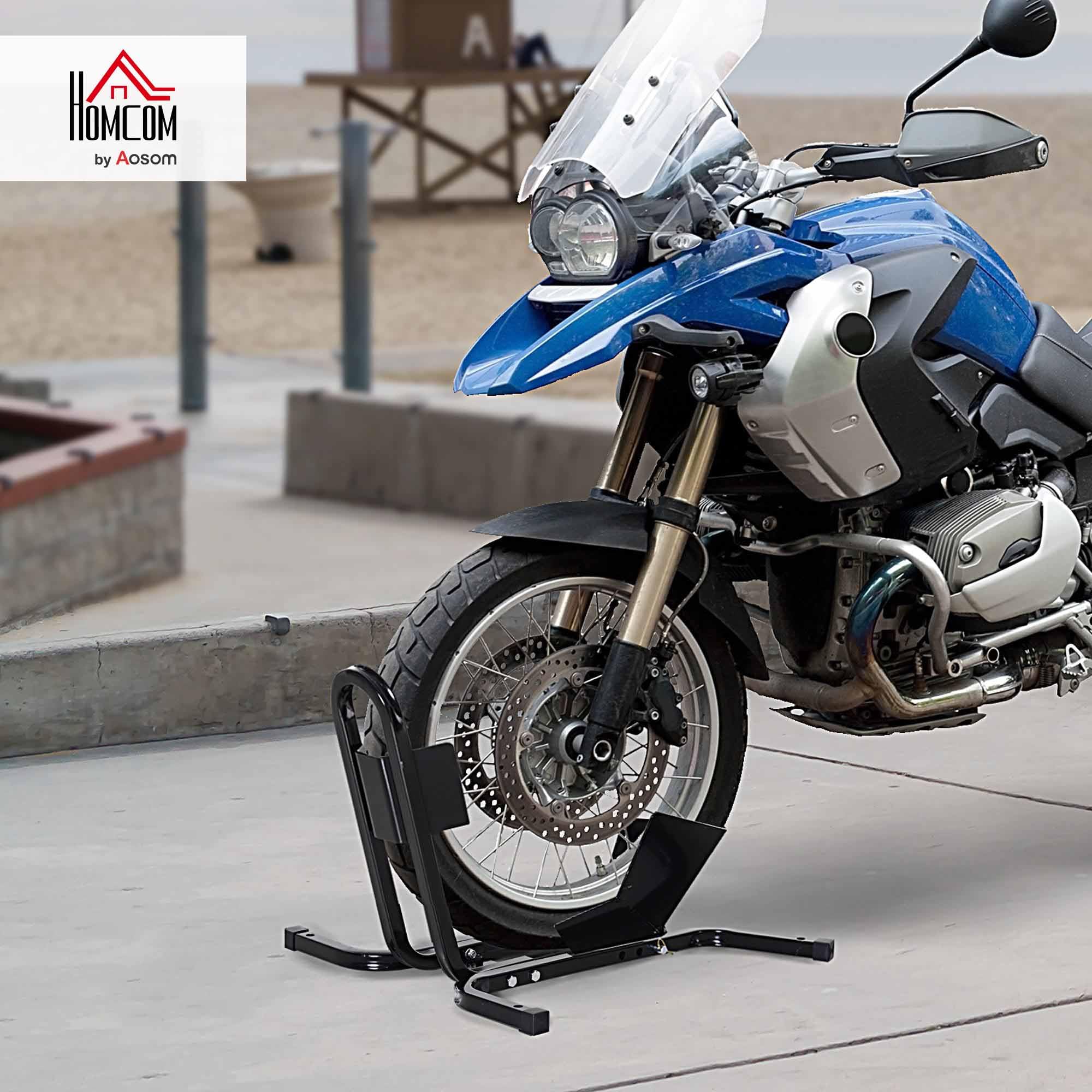HOMCOM Lève moto béquille d'atelier support roue moto support béquille moto - bloque roue 17 à 21 pouces métal époxy noir