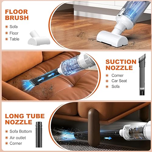 Miniatura 3 de Aspirador de mano inalámbrico para automóvil, 12000 PA, potente aspirador de mano con luz LED, mini aspiradora portátil de mano recargable para