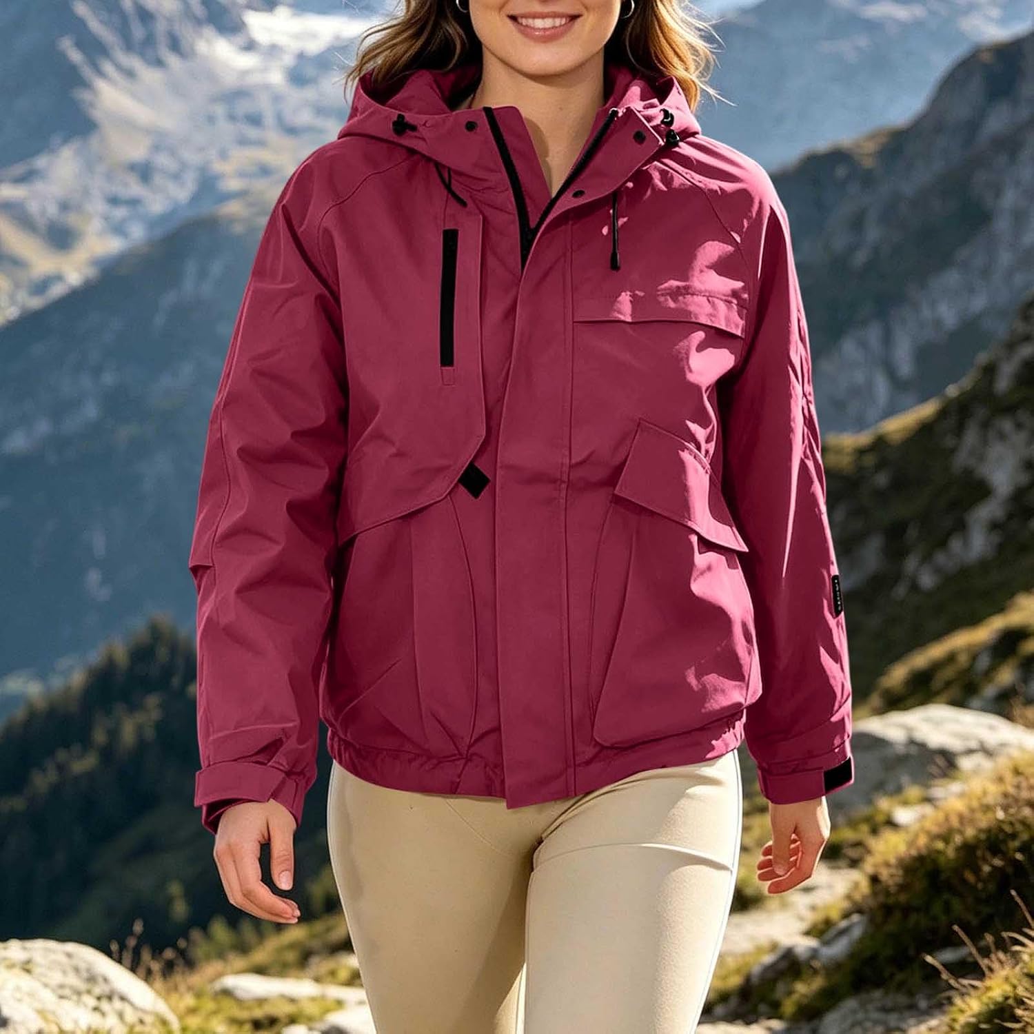 Waterproof Hoodie Jacket for Women Half Zip Pullover Windbreaker | Women's Fleece Lined Anorak with Kangaroo Pocket, Drawstring Hood, Long Sleeve for Winter Fall Travel Outdoor Snow