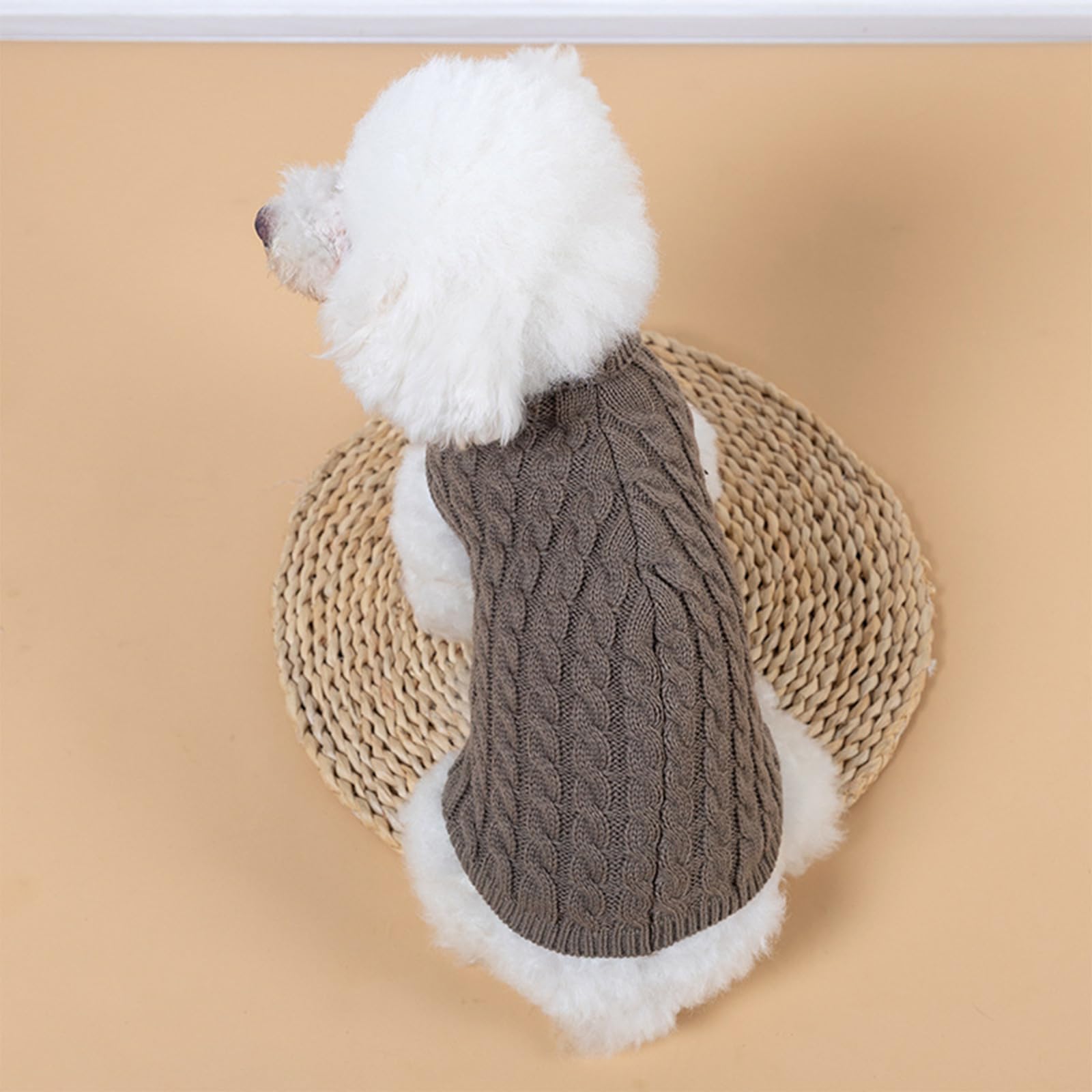 Pet Supplies Knitted Jumper Sweater Winter Warm Puppy Dog Clothes Costume for Small Dogs and Cats, khaki - Image 3