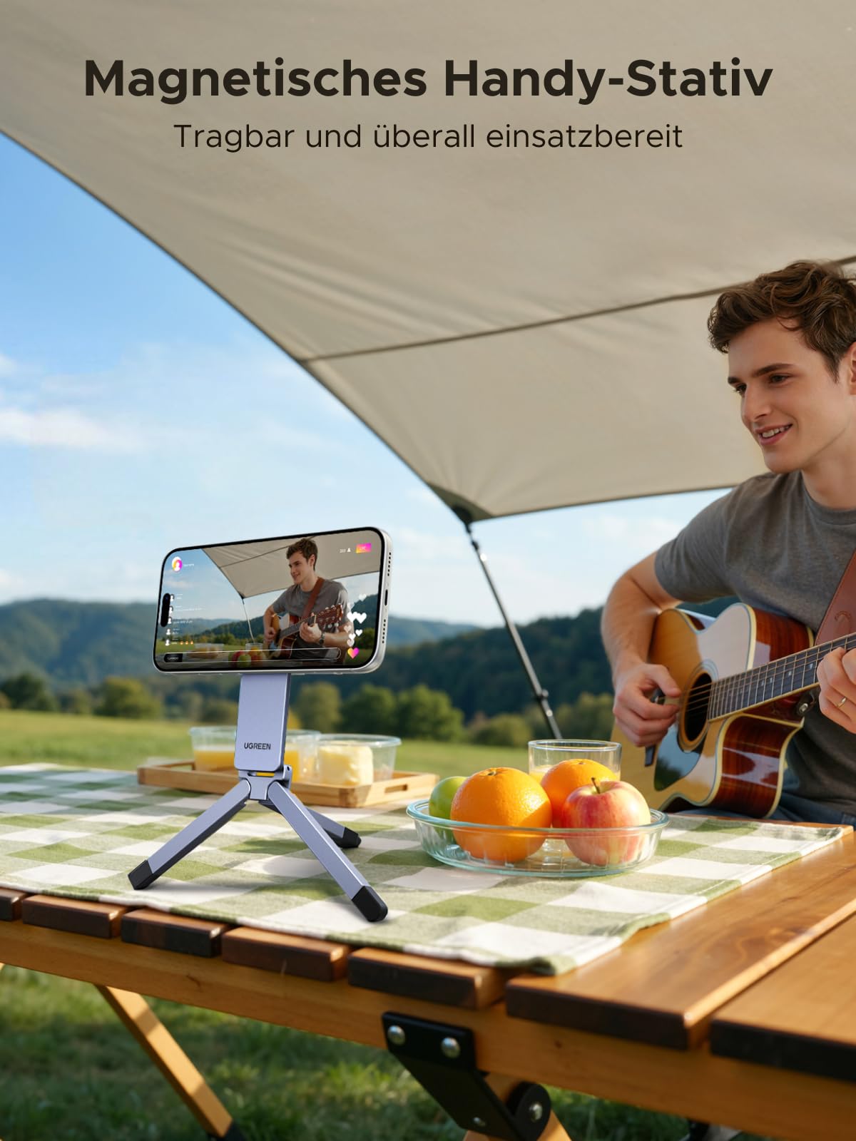 UGREEN Magnetisches Handy Stativ, Aluminium Magsafe Stativ, Mit 1/4"-20 Gewindebohrung, Multifunktionaler Tragbarer Selfie-Stick Kompatibel mit iPhone 17 16 15 14 13 12 Sumsung und Magsafe Hülle