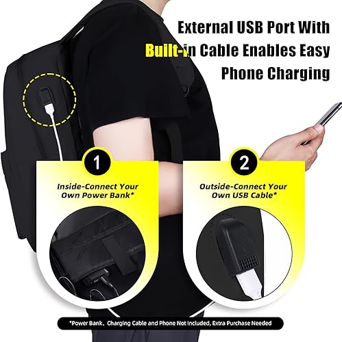 Miniatura 2 de Mochila ligera para laptop con puerto de carga USB, funda acolchada para laptop de 16 pulgadas, bolsa delgada resistente al agua, Negro, Tamaño