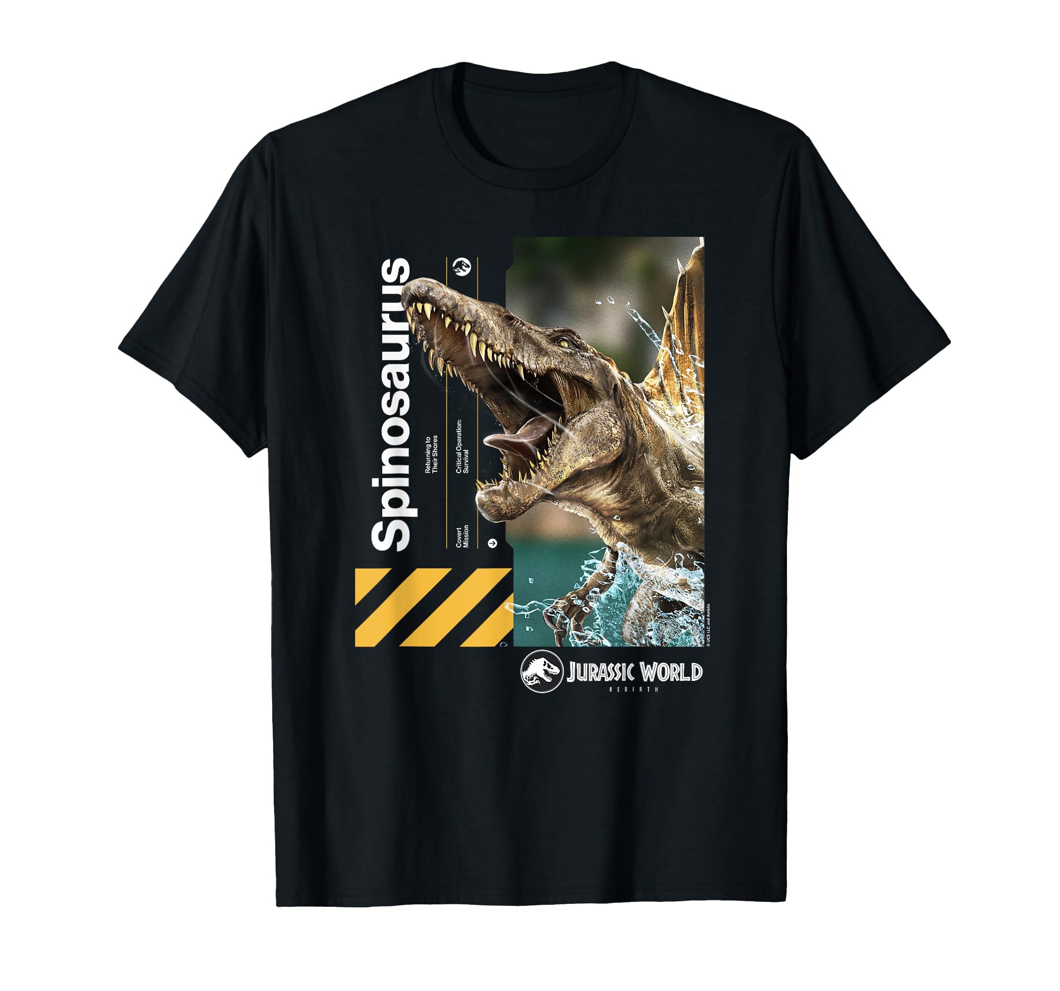 Jurassic WorldSpinosaurus T-Shirt, Unisex-Adults/Kids, Black, Small, Short  Sleeve, Classic Fit, Cotton 80% Polyester 20%OEKO-TEX STANDARD 100