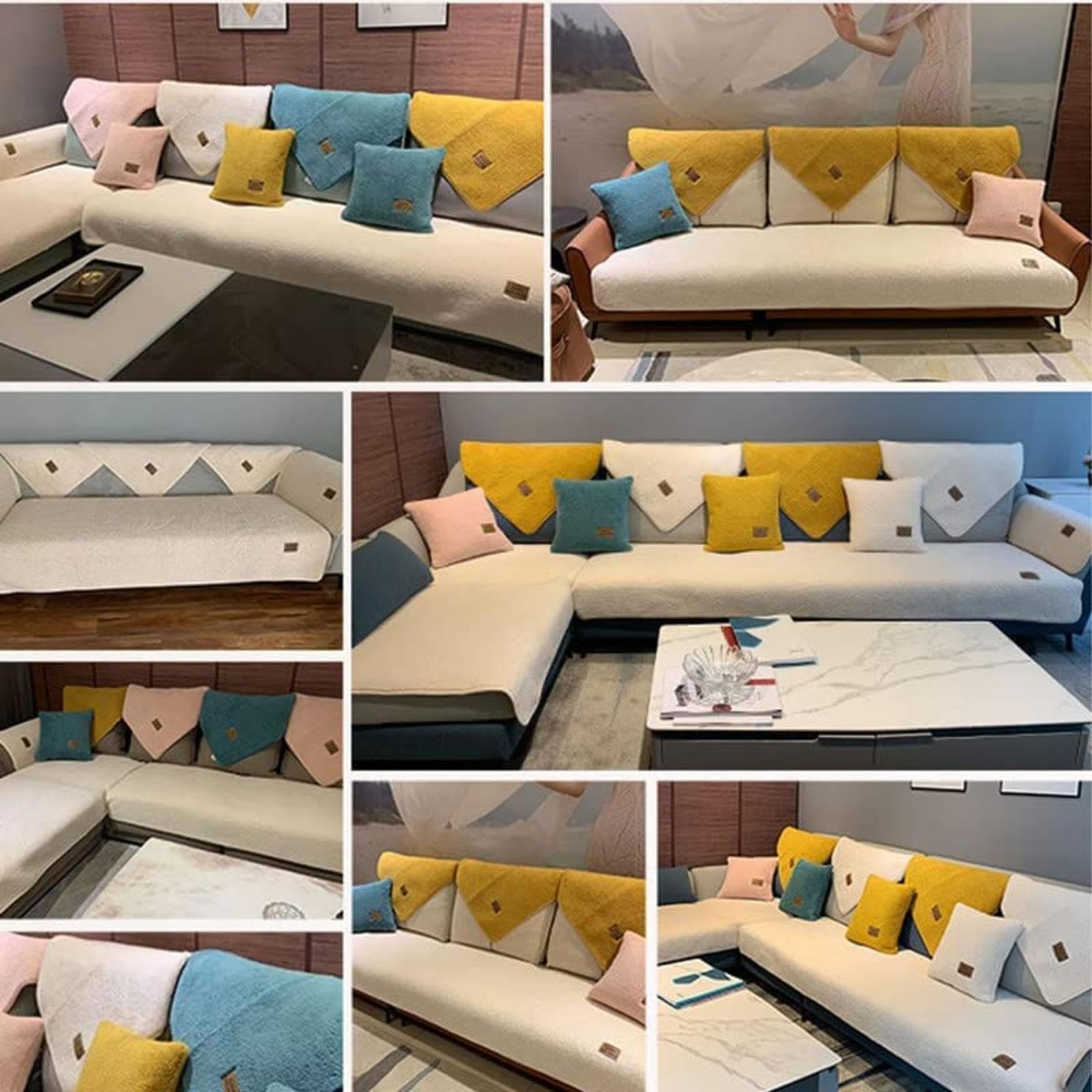 Funda de sofá Afelpada para Mascotas, Antideslizante, para Perros de 2, 3 o 4 plazas, Ideal para sofás en Forma de L, Impermeables, Color Amarillo n.° 2, 110 x 240 cm.