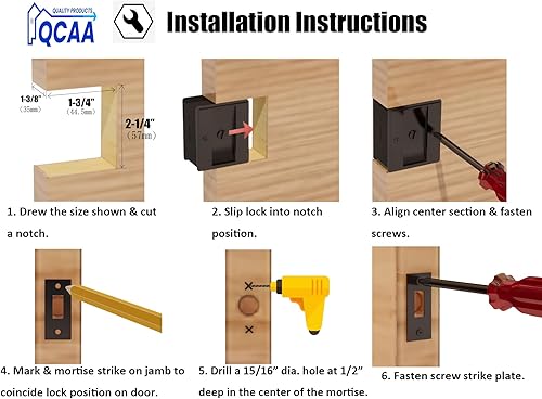 Miniatura 4 de QCAA Bolsillo de latón macizo para puerta corrediza con cerradura, negro mate, fabricado en Taiwán, paquete de 4