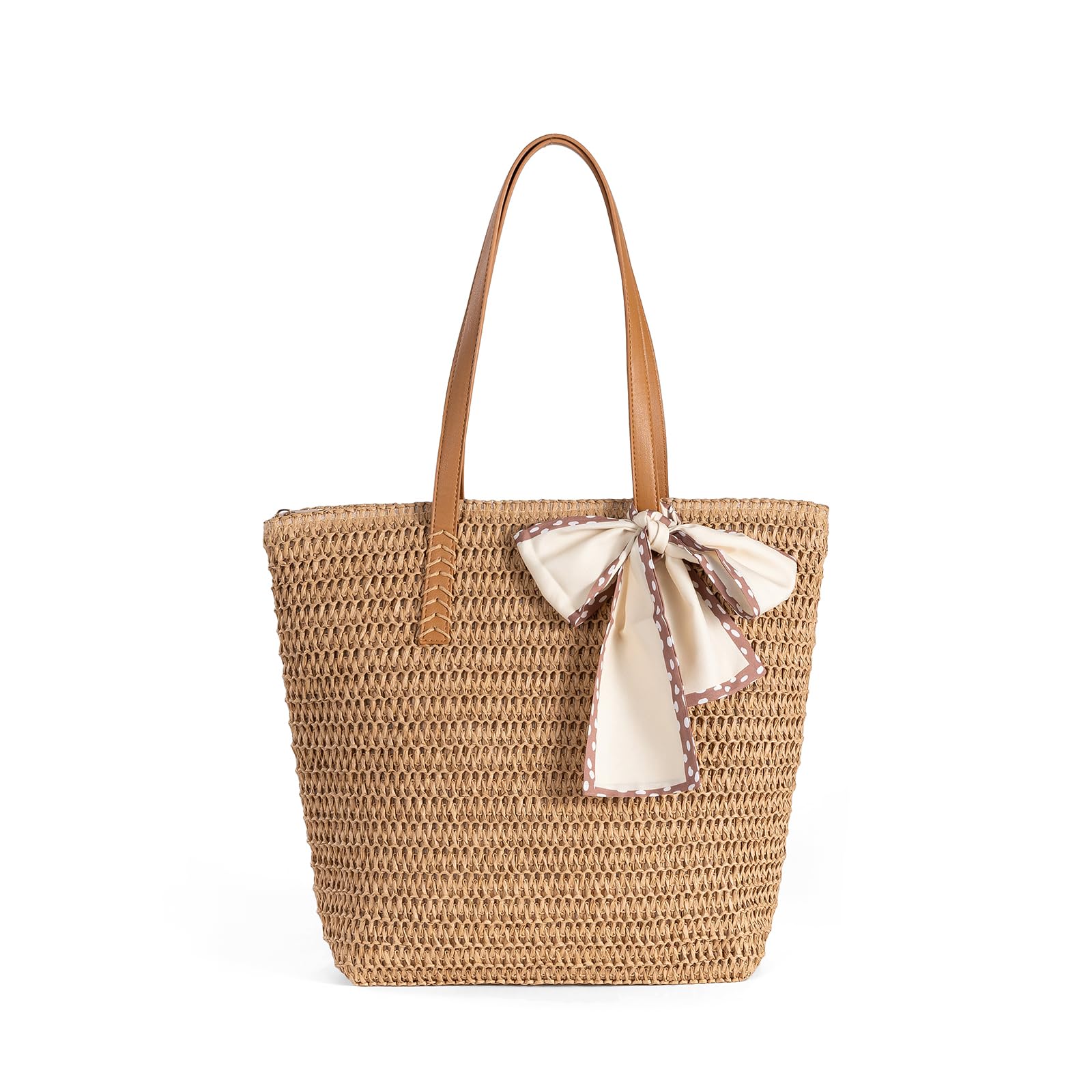 iSamzan Large Straw Beach Bag: Women's Handwoven Tote with Zipper Pocket - 2025 Lightweight Summer Purse for Travel & Work