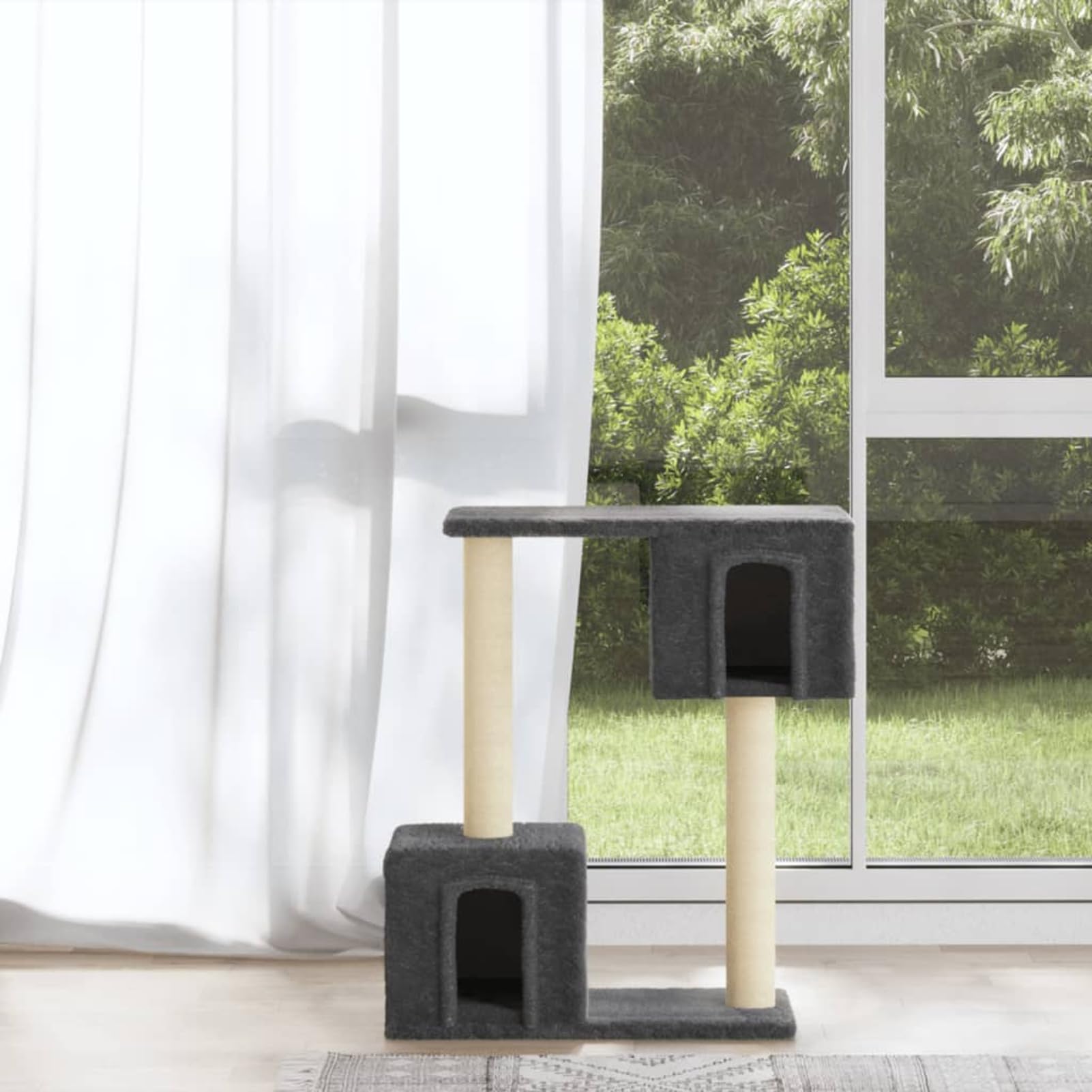 Gecheer Arbre à chat griffoir pour chats avec poteaux en sisal Gris foncé 60 cm