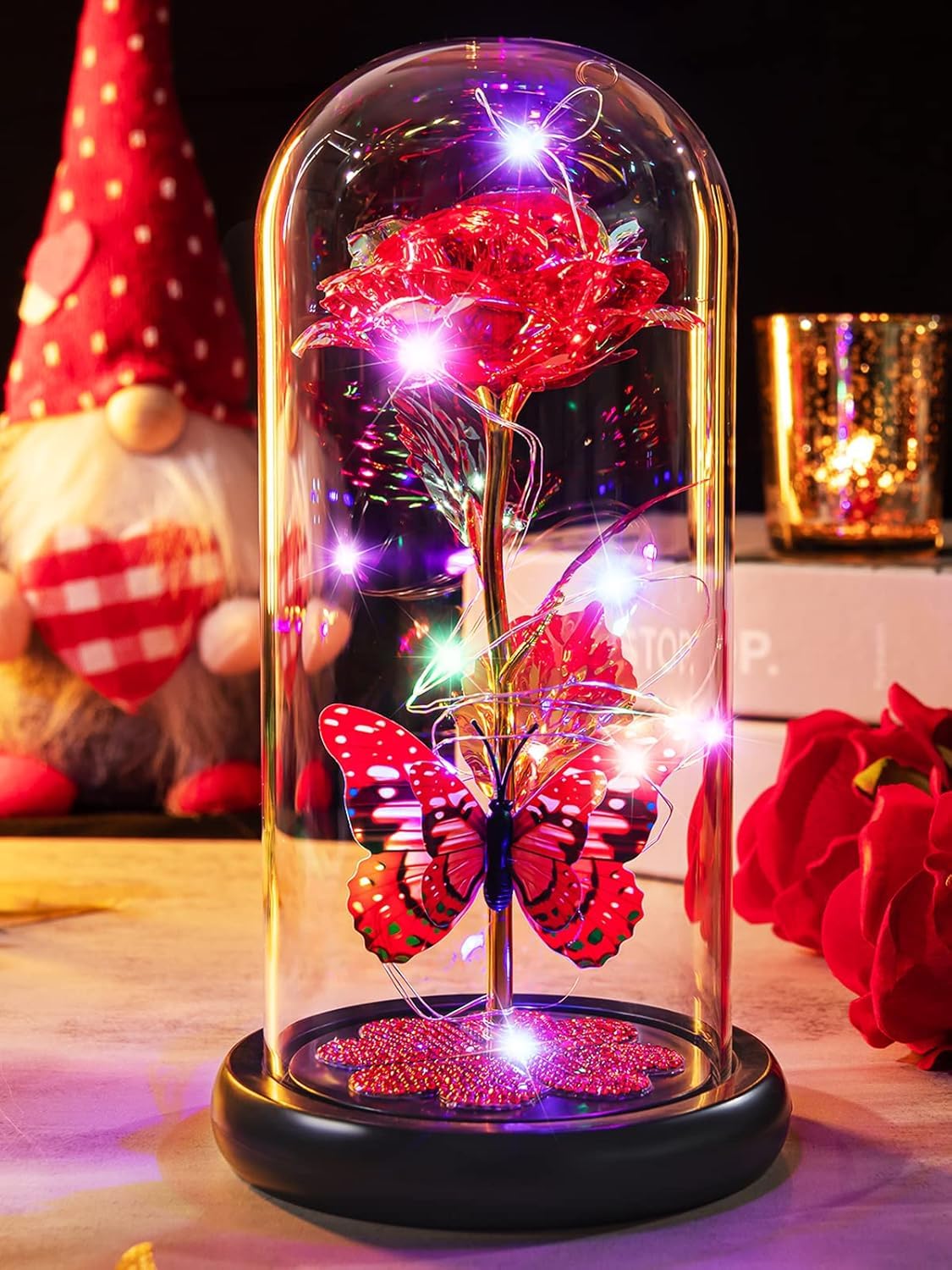 Aouppert Eternal Rose in Glass Gifts for Women, Galaxy Red Rose LED Light
