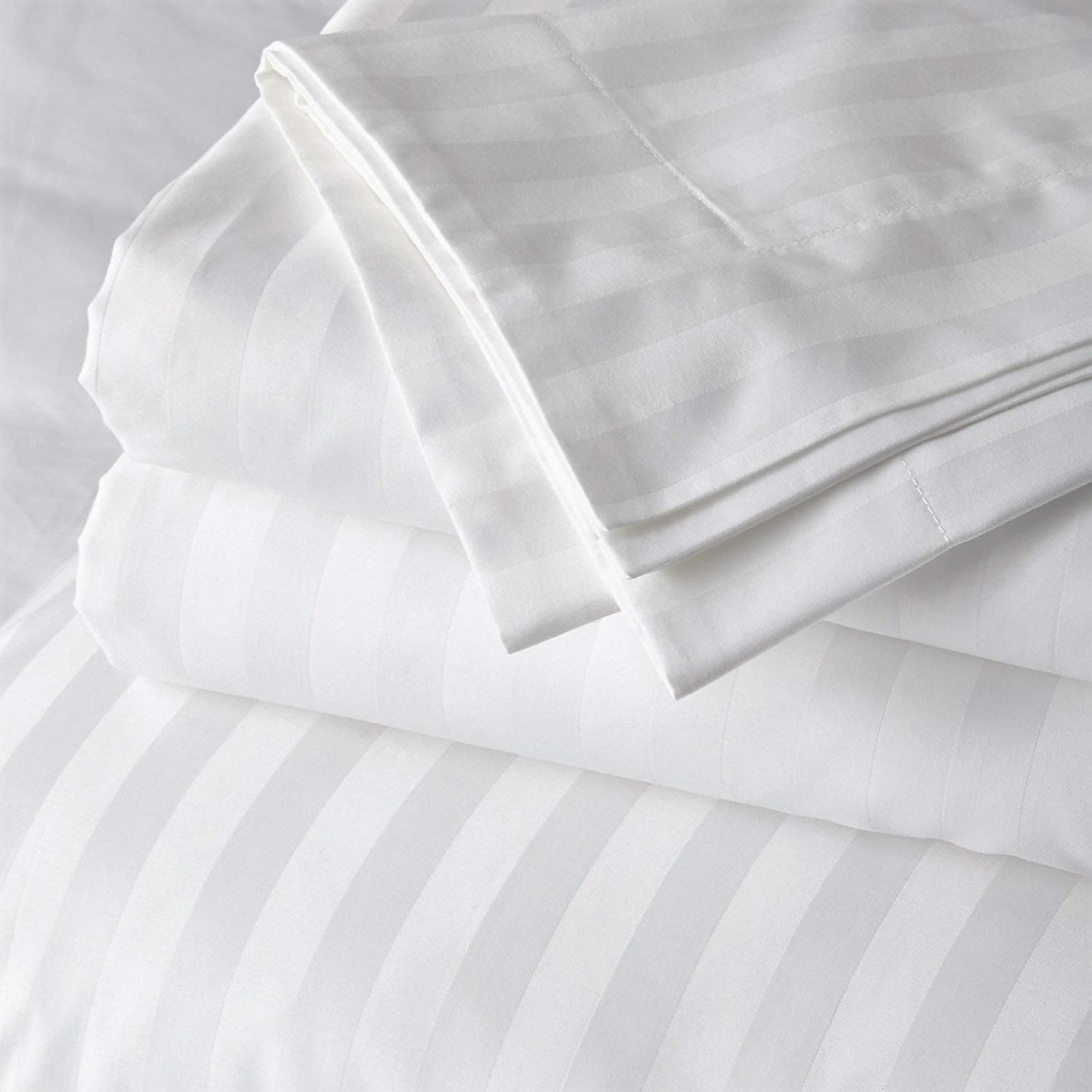 Split California King Sheets Sets for Adjustable Beds-Split Bed Sheet Set 5 Pieces Adjustable Bed Sheets-100% Cotton 600 Thread Count Split CaliKing Size Bed Sheets-White Stripe Split Calking Size