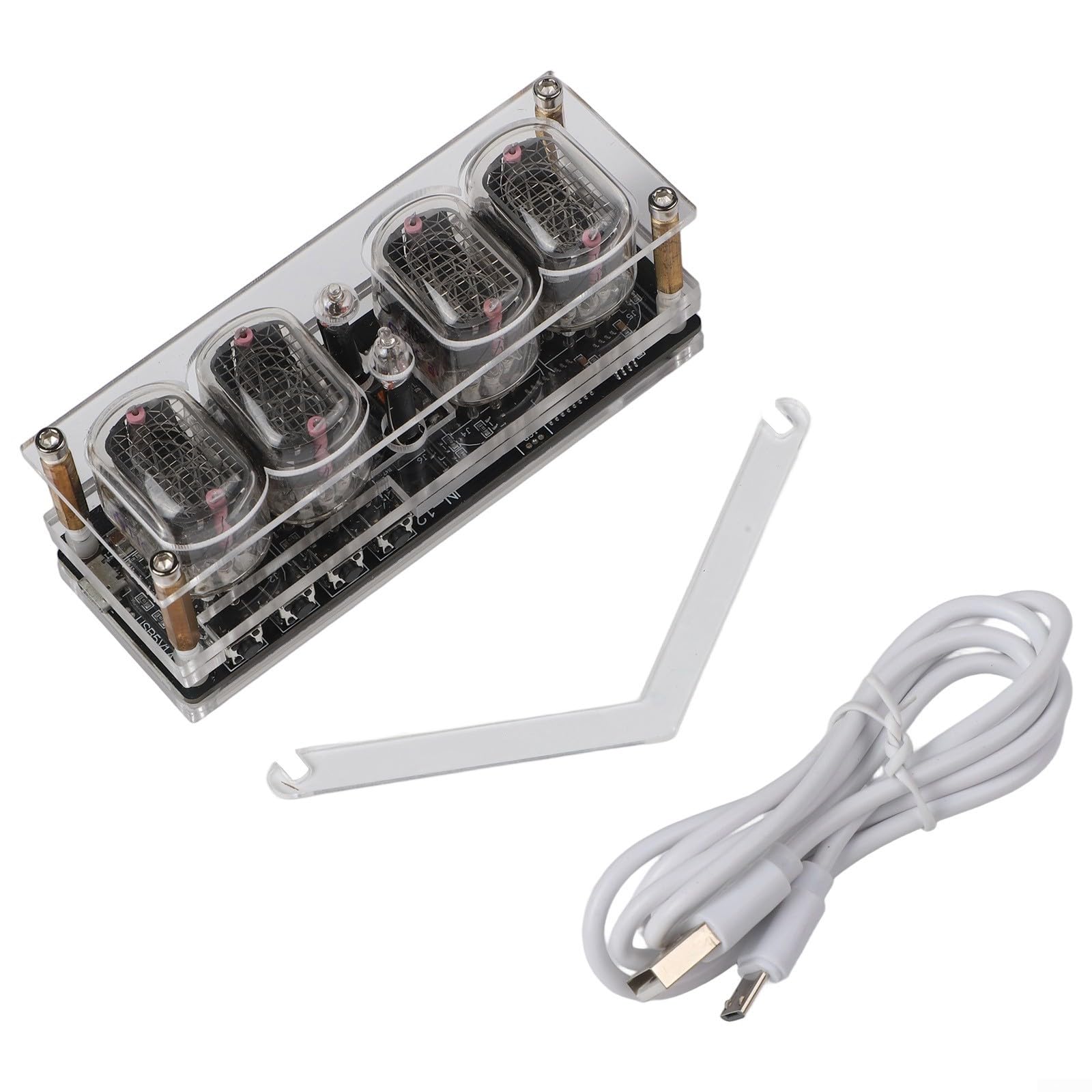 IN12 Nixie Module d'horloge avec lumière respiratoire RVB, kit d'horloge de bureau à tube lumineux rétro, boîtier en acrylique, alimentation USB, mémoire hors tension pour bricolage