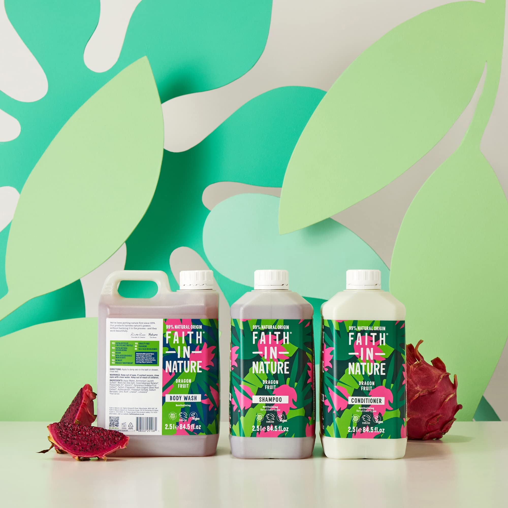 Faith In Nature Natural Dragon Fruit Shampoo, Revitalising, Vegan & Cruelty Free, No SLS or Parabens, for All Hair Types, 2.5L