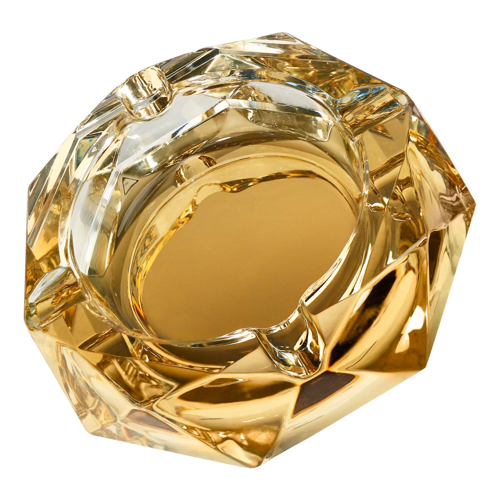 Glass Ashtray for Cigarettes, Tabletop Ashtray and Modern Decoration for Home Office Bar Restaurant Indoor Outdoor (Gold Large Size)