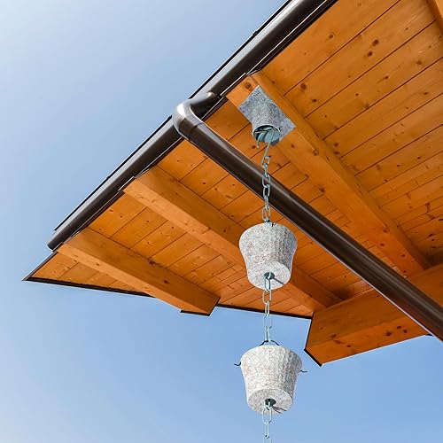 Miniatura 6 de Cadena de lluvia para canaletas con adaptador, juego de cadenas de lluvia de hierro forjado de 8.5 pies, no se oxida, tiene que drenar con estaca de