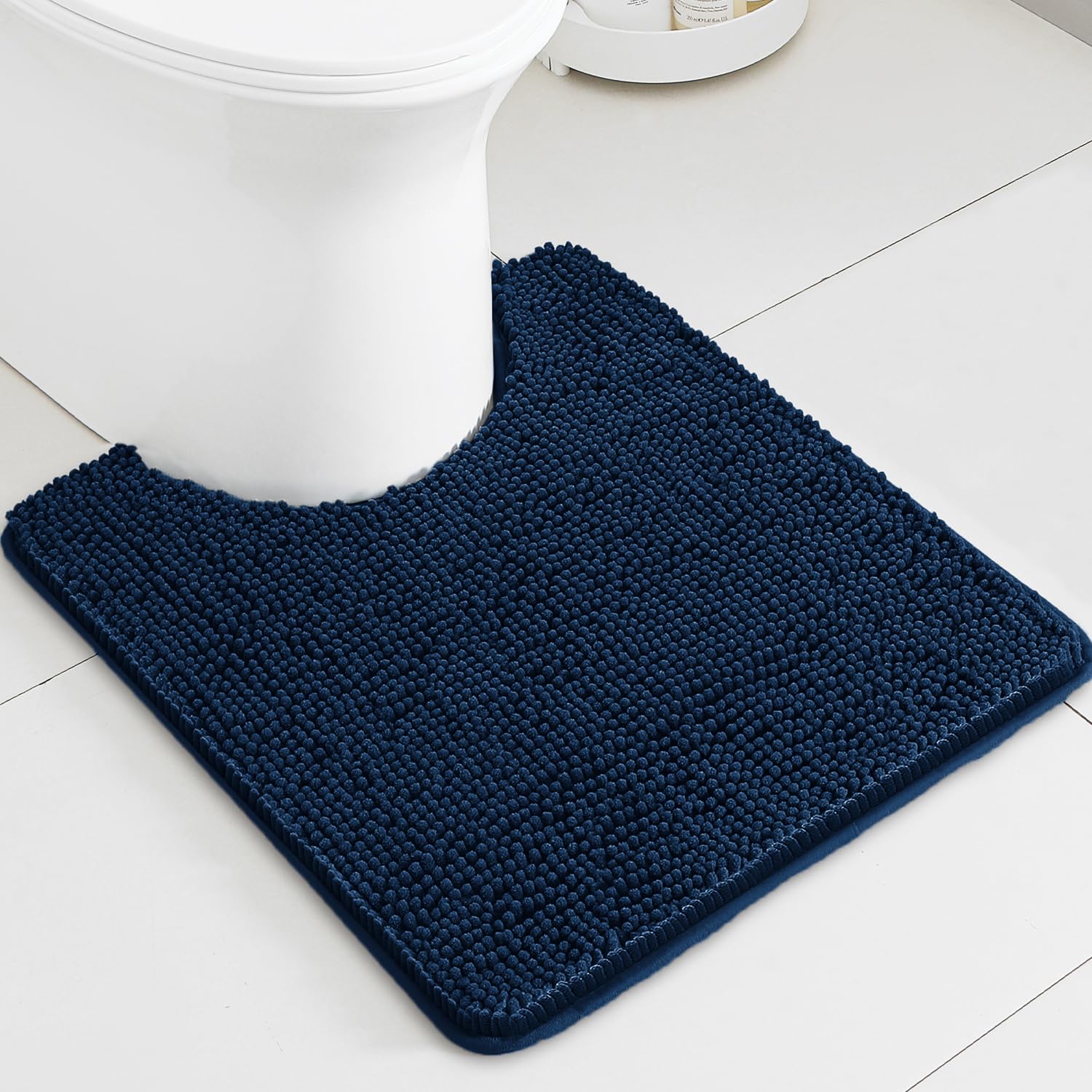 PureSwan Navy Blue Toilet Rug U Shaped – Absorbent and Washable Contour Bathroom Rugs for Toilet, Non-Slip, Thick Soft Chenille Contoured Bath Mat - 20" x 24" — image 1