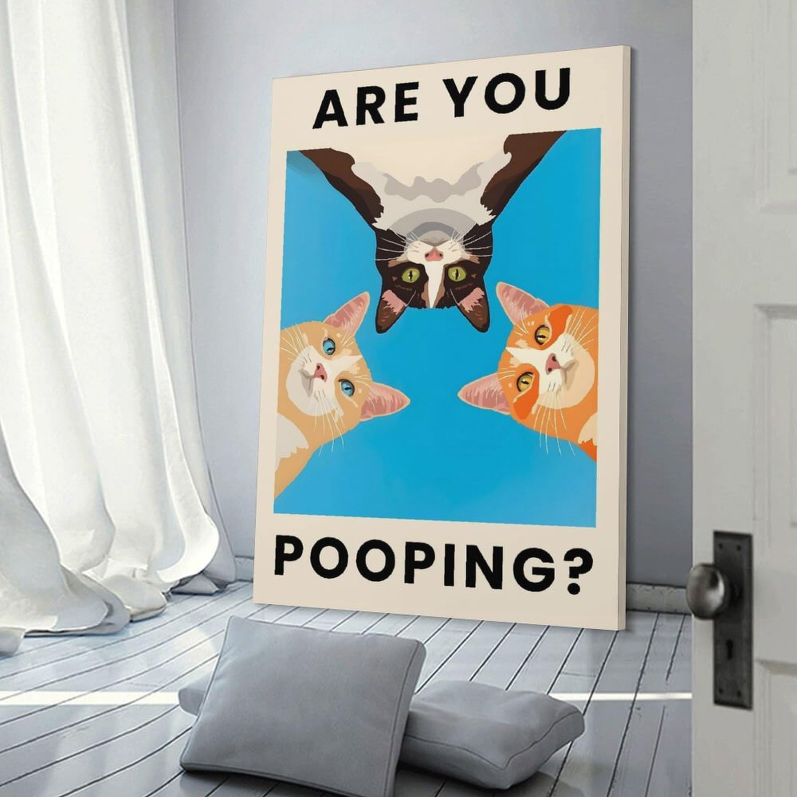Junmoney Frame-Style 3 Cats Are You Pooping Decorative Wall Artwork, 24X36inch(60X90cm), For Living Spaces, Bedrooms Or Relaxed Rooms, Modern Wall Decor For Cosy Interiors