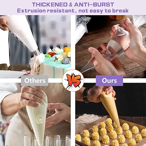 Miniatura 2 de firstake Juego de 100 bolsas de tuberías y puntas desechables de 16 pulgadas, bolsas de plástico grueso, bolsas de tuberías transparentes, bolsas