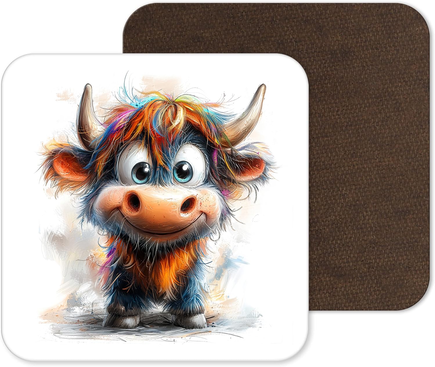 Top Banana Gifts Design 20 Funny And Cute Highland Cow Coasters - 25 Designs - Funny Retro Square Wooden Coaster (Design 20)