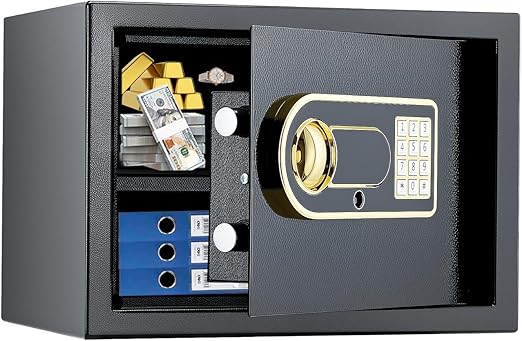 0.77 Cub Safe Box, Steel Security Safe with Electronic Keypad, Protects Cash and Jewellery, Safe Deposit Box for Home Daily Use