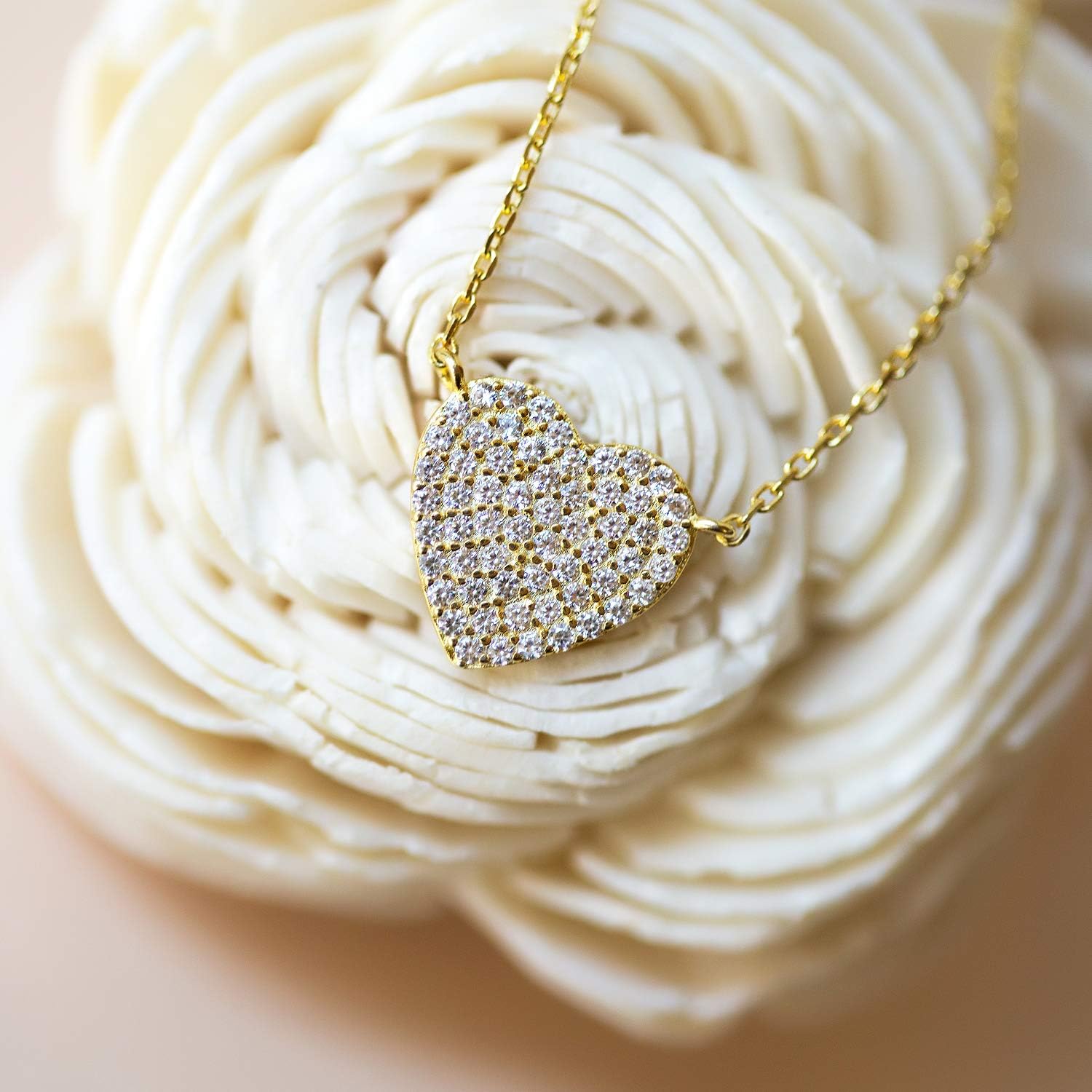 A+O Gift for Mom, Aunt, Grandma - CZ Heart Pendant Necklace in Sterling Silver, Gold Vermeil, Rose Gold Vermeil