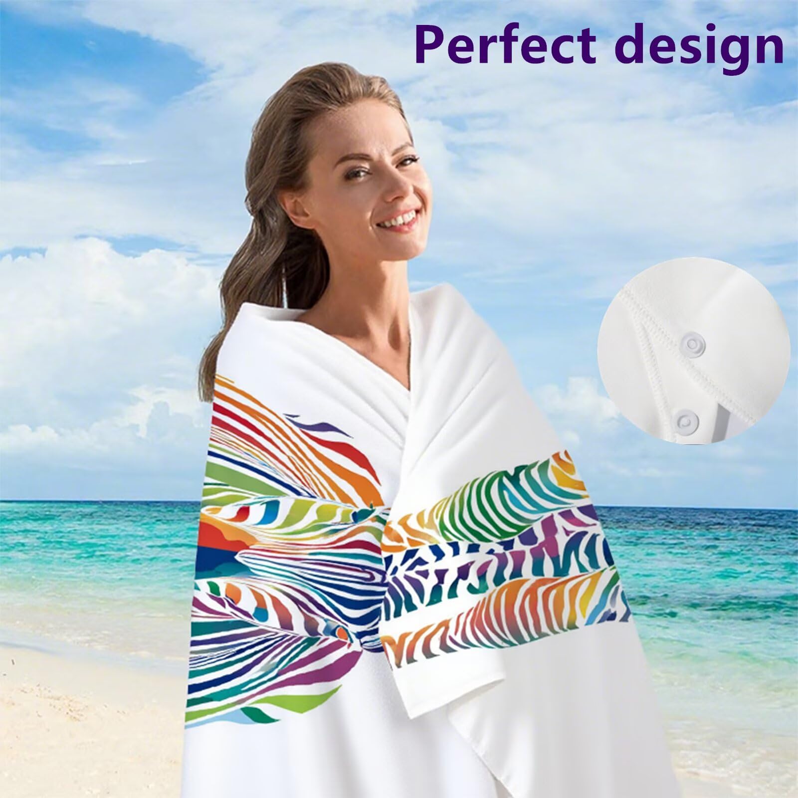 Telo Mare Microfibra 80x180 cm Telo Mare Grande, Asciugamano Palestra Assorbente Asciugatura Rapida, Asciugamano Mare Antisabbi Stuoia Spiaggia per Piscina, Campeggio, Viaggio - Zebra Coloré G1-1002