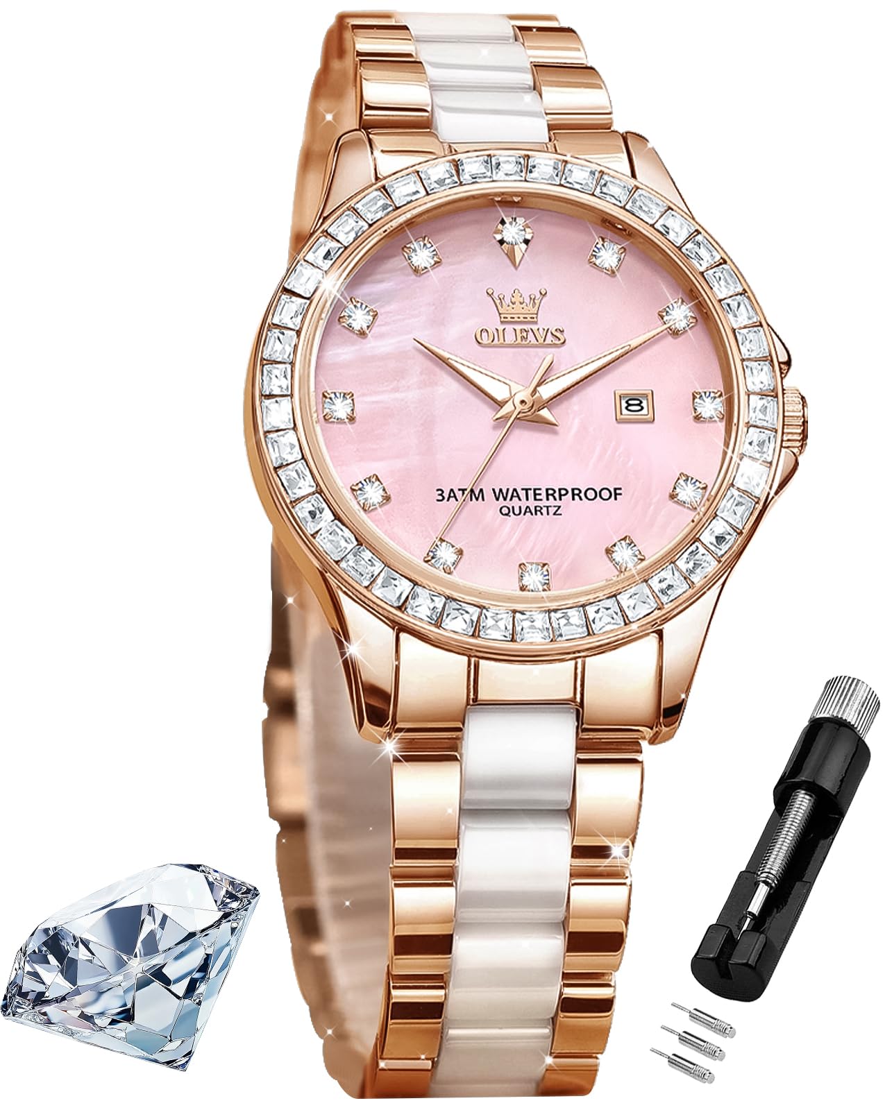 OLEVS Womens Watch Gold Ladies Dress Elegant Luxury Stainless Steel Waterproof Easy to Read Small Wrist Watches for Women
