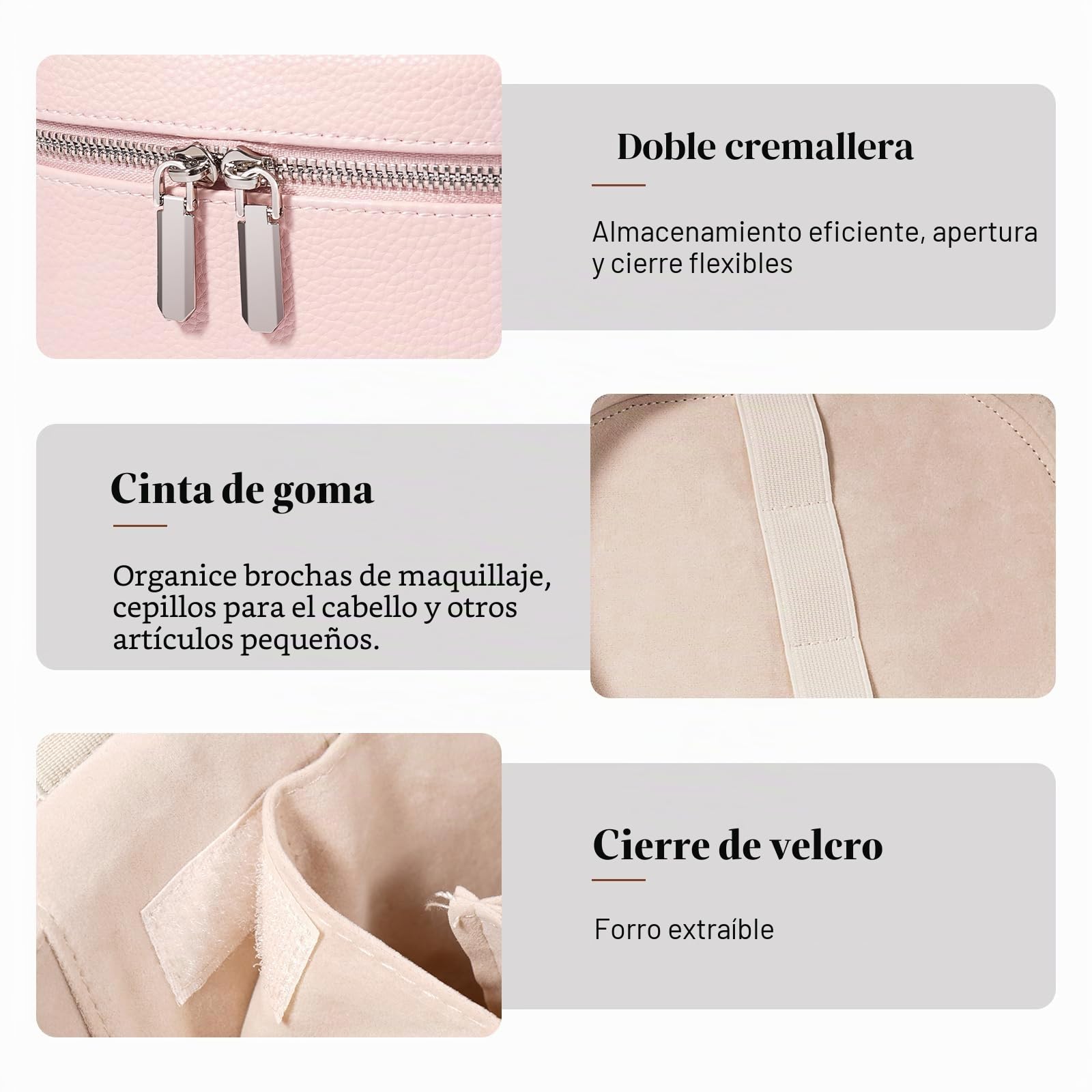 Bolsa de cosméticos para mujer, bolsa de maquillaje para mujeres, estuche de cosméticos de viaje de cuero rígido, neceser de maquillaje, bolsa de maquillaje de viaje con compartimentos y asa, Rosa