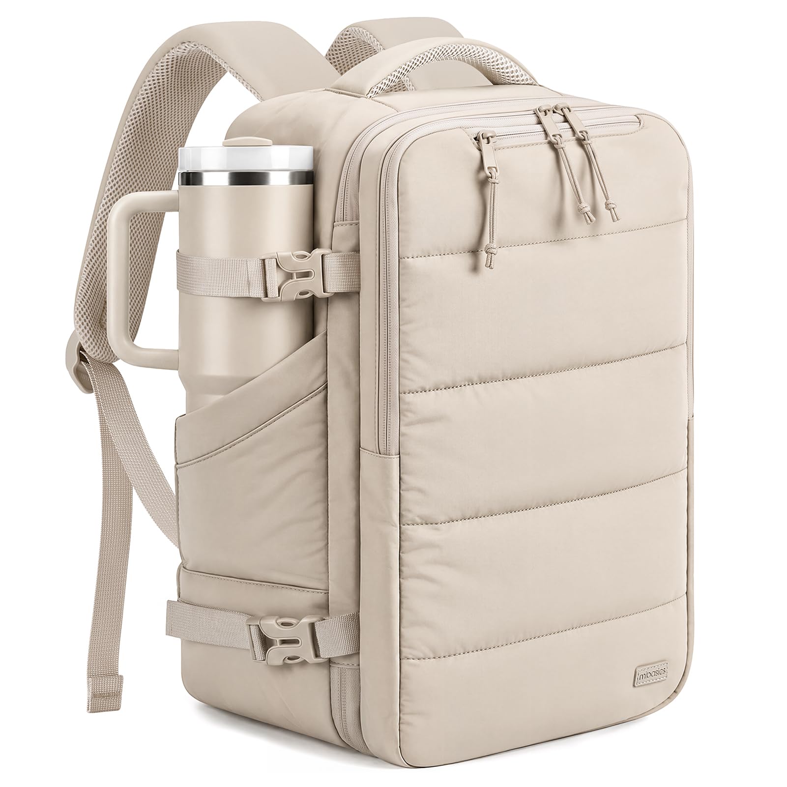mibasies Travel Backpack for Women 28L, Personal Item Bag Flight Approved | Fit 15.6 Inch Laptop, Carry On Luggage Backpack with Water Bottle Pocket, Water-resistant, Lightweight, 2-3 Day Trips, Camel