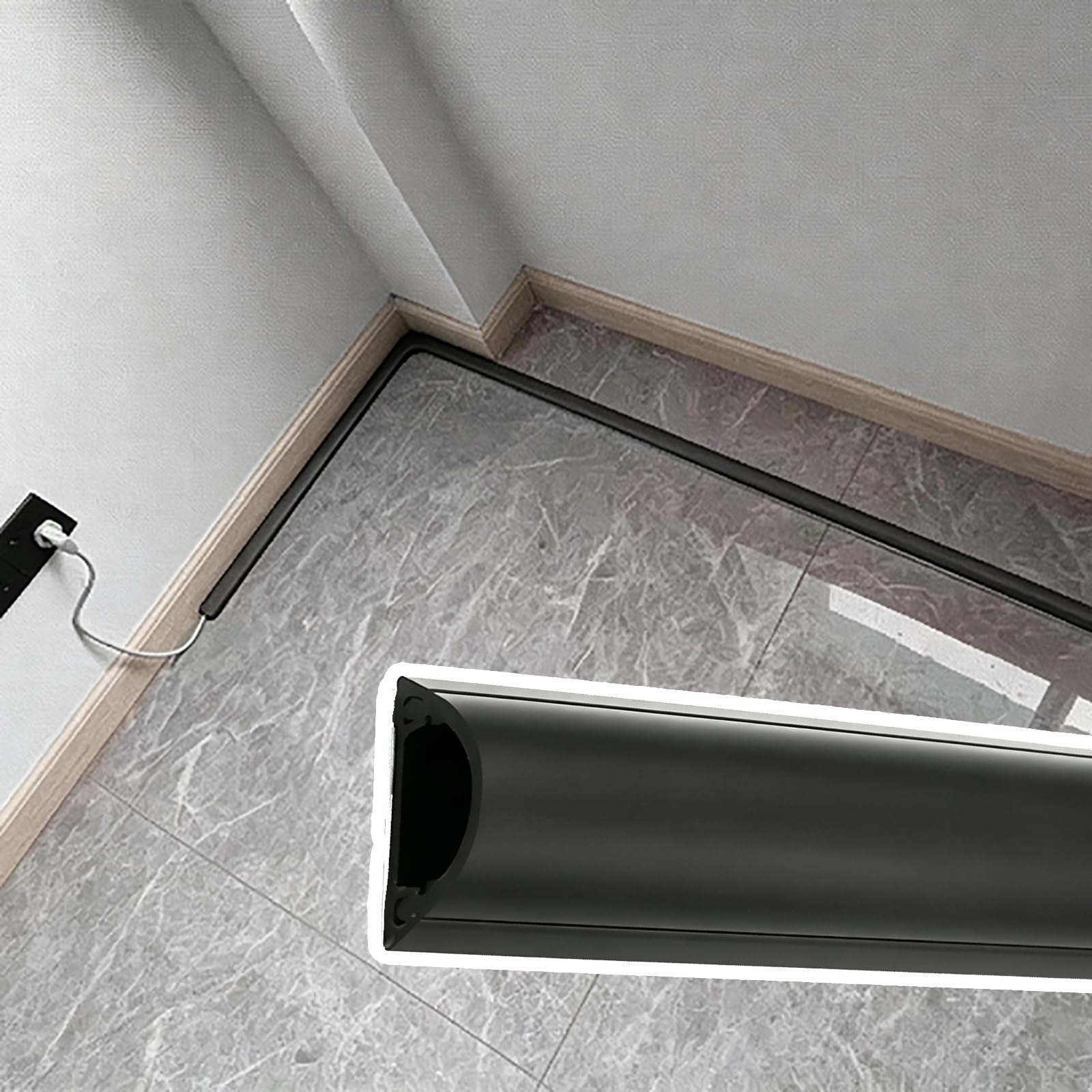 Goulotte Passe Cable Cache-câble en PVC pour Sol avec Connecteurs