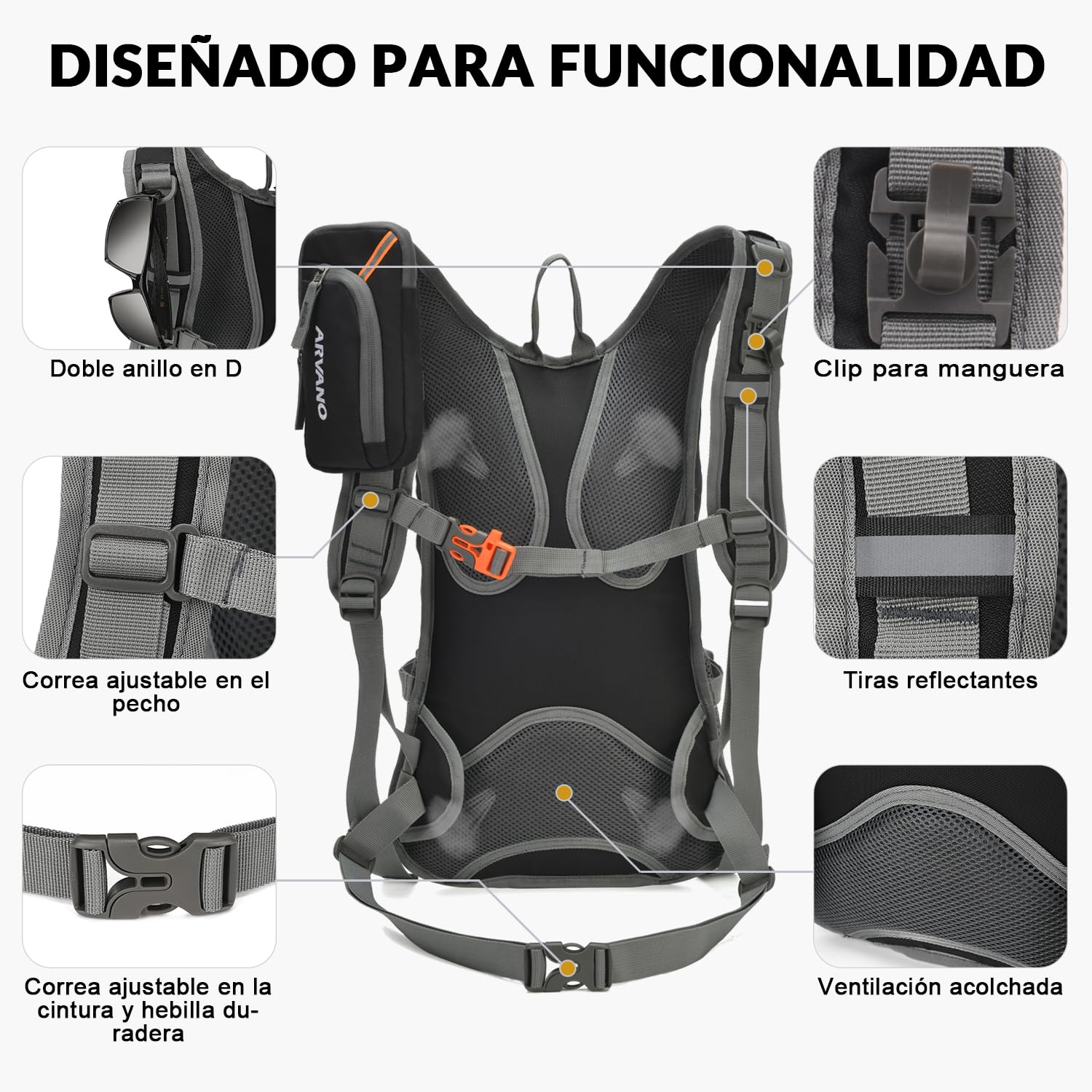 Mochila de Hidratación, Mochila Ciclismo con Bolsa de Agua 2L, Ligera Impermeable Mochila de Agua 18L para Bicicleta Montaña Bici Esquí Correr Senderismo