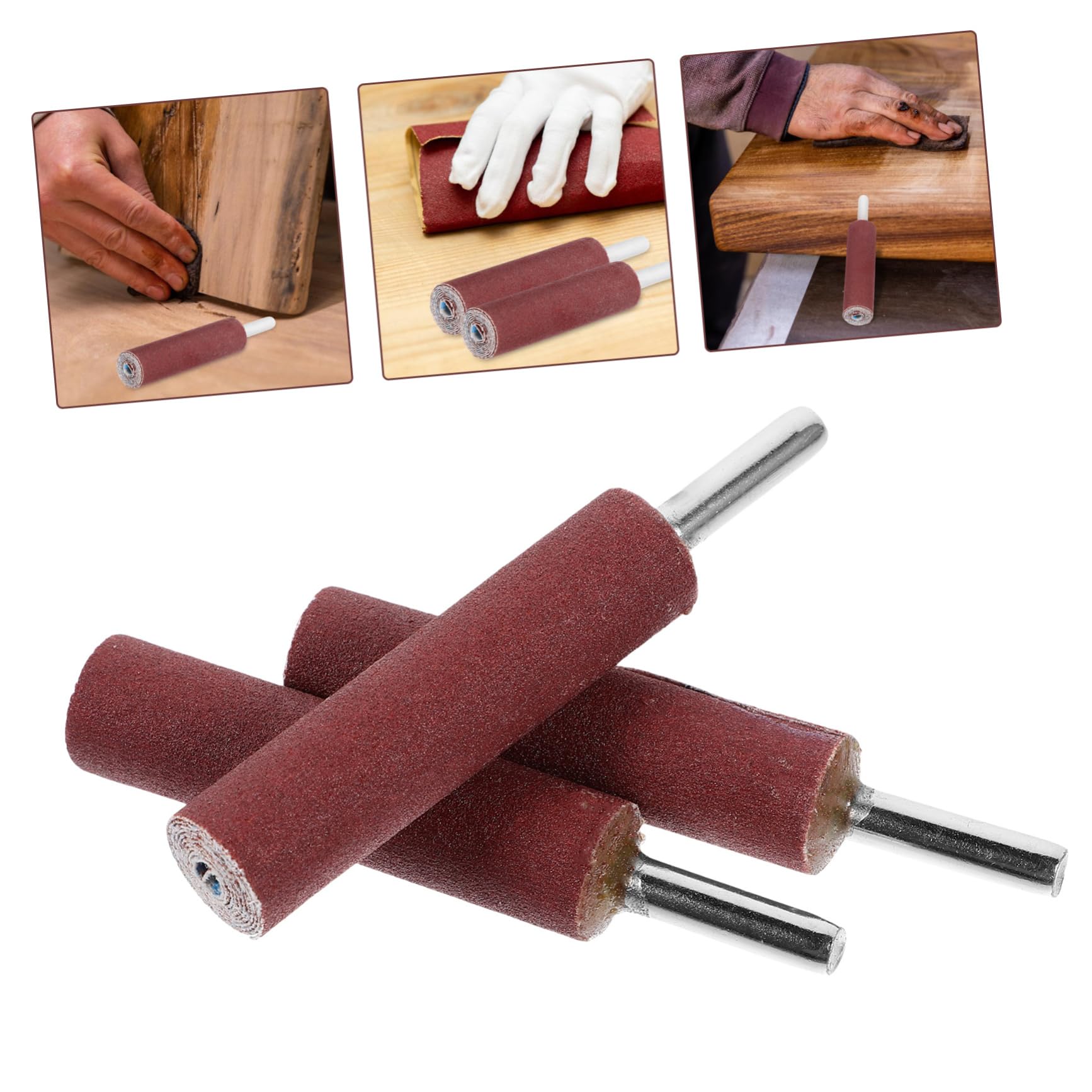 3pezzi Bacchette Tamburo Abrasive in Ferro Nastro Abrasivo Marrone 240 Grit per Levigatura Precisa e Operazione Manuale Comoda per Progetti di Lavoro su Metallo e Legno
