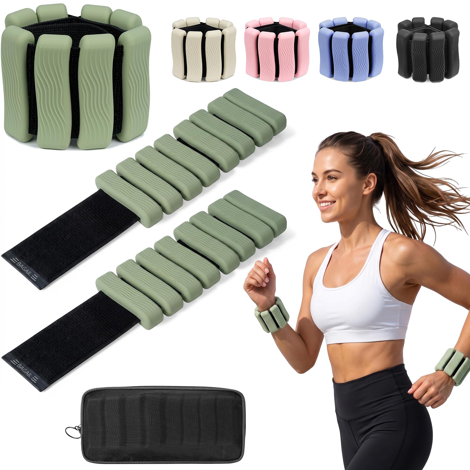 BAGAIL Adjustable Wrist & Ankle Weights for Women Men, 0.45g x 2