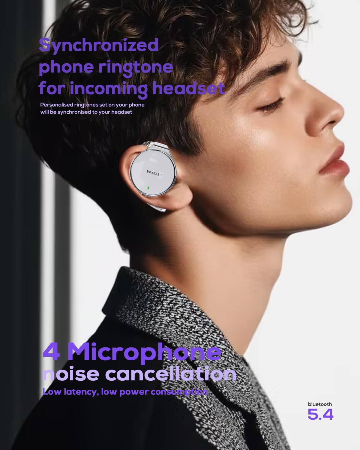 On Ear Cuffie Bluetooth 5.4, Open Ear, senza fili, Bluetooth, cancellazione del rumore, clip on sport a forma di goccia d'acqua, Bluetooth con 4 microfoni, comfort fit