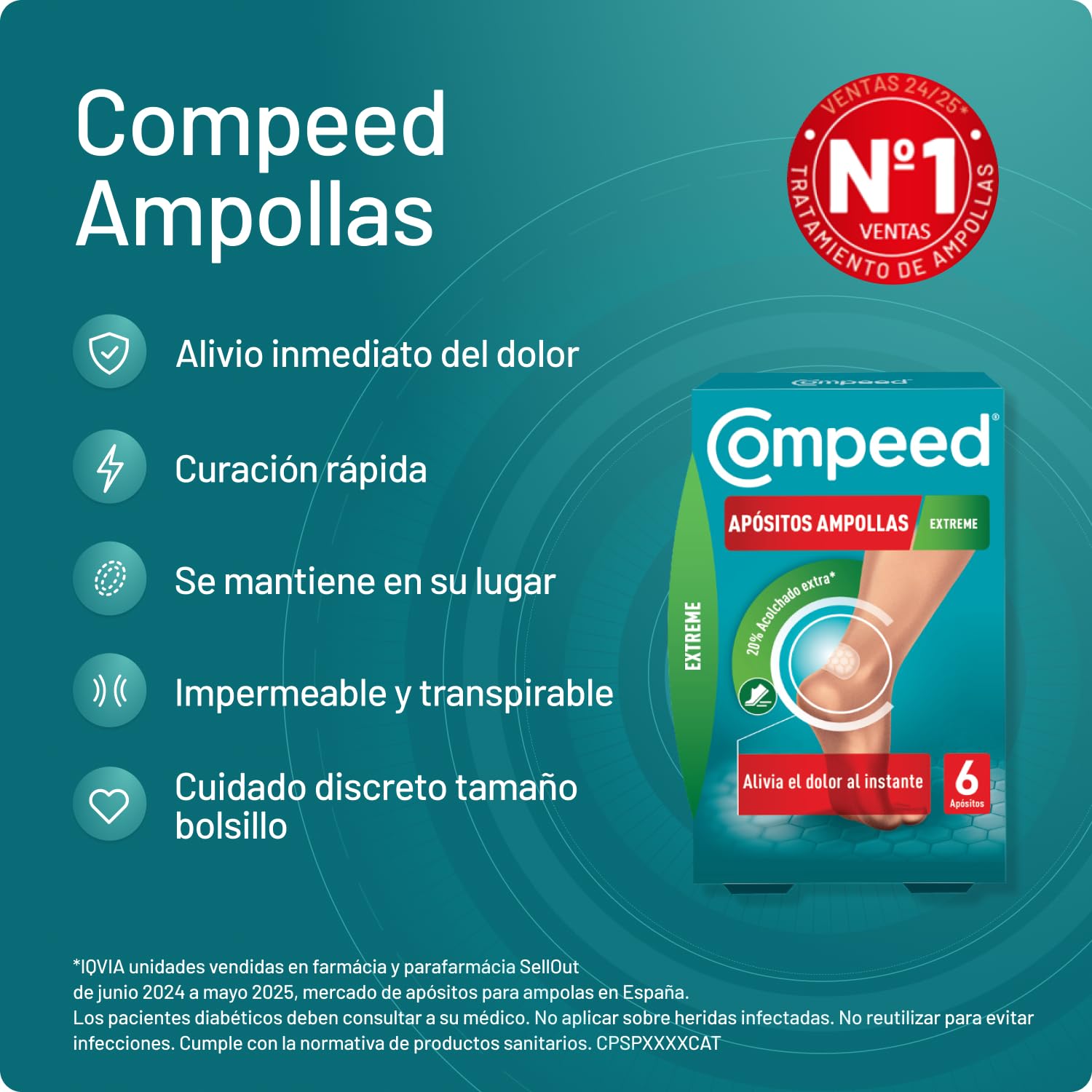 COMPEED Ampollas Extreme, Protección Acolchada Contra Rozaduras, Pack 2 x 6 uds.