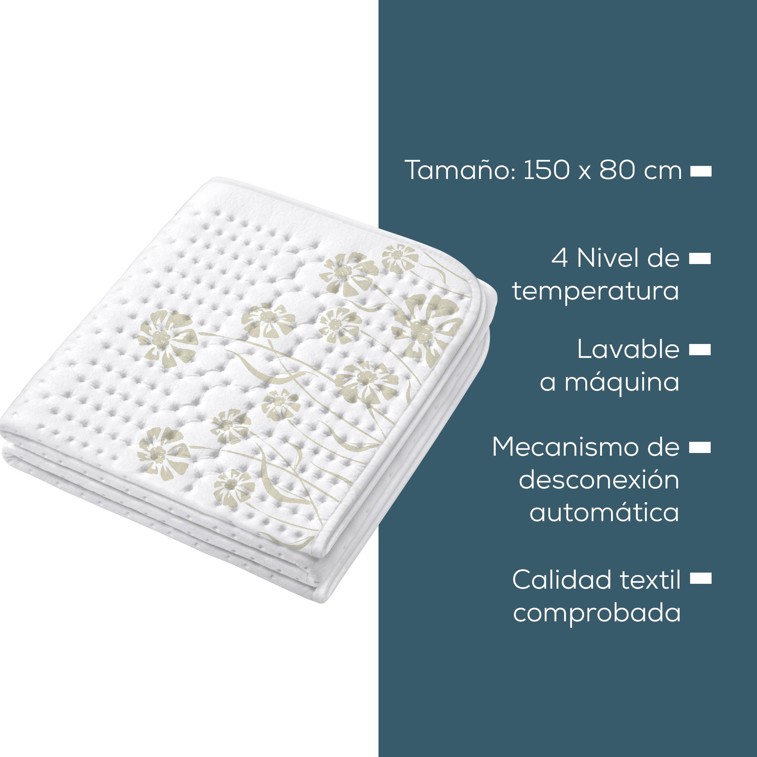 Beurer Cama térmica UB 60, acogedora almohadilla térmica con 4 niveles de temperatura y calentamiento rápido, lavable a máquina, blanca