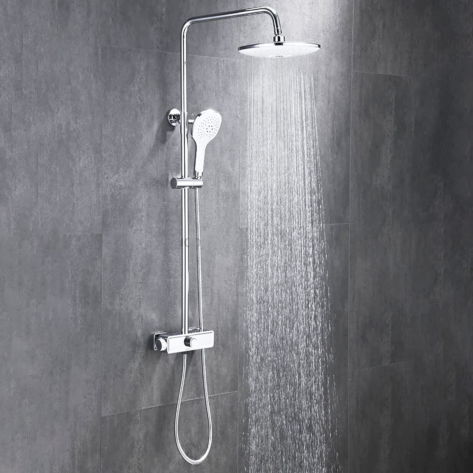 della Doccia di soffione per Pioggia termostatica con Set Combo Portatile, Set di rubinetti per Doccia a Parete Completa di valvola in Ottone e Kit di Rivestimento (Svart A)