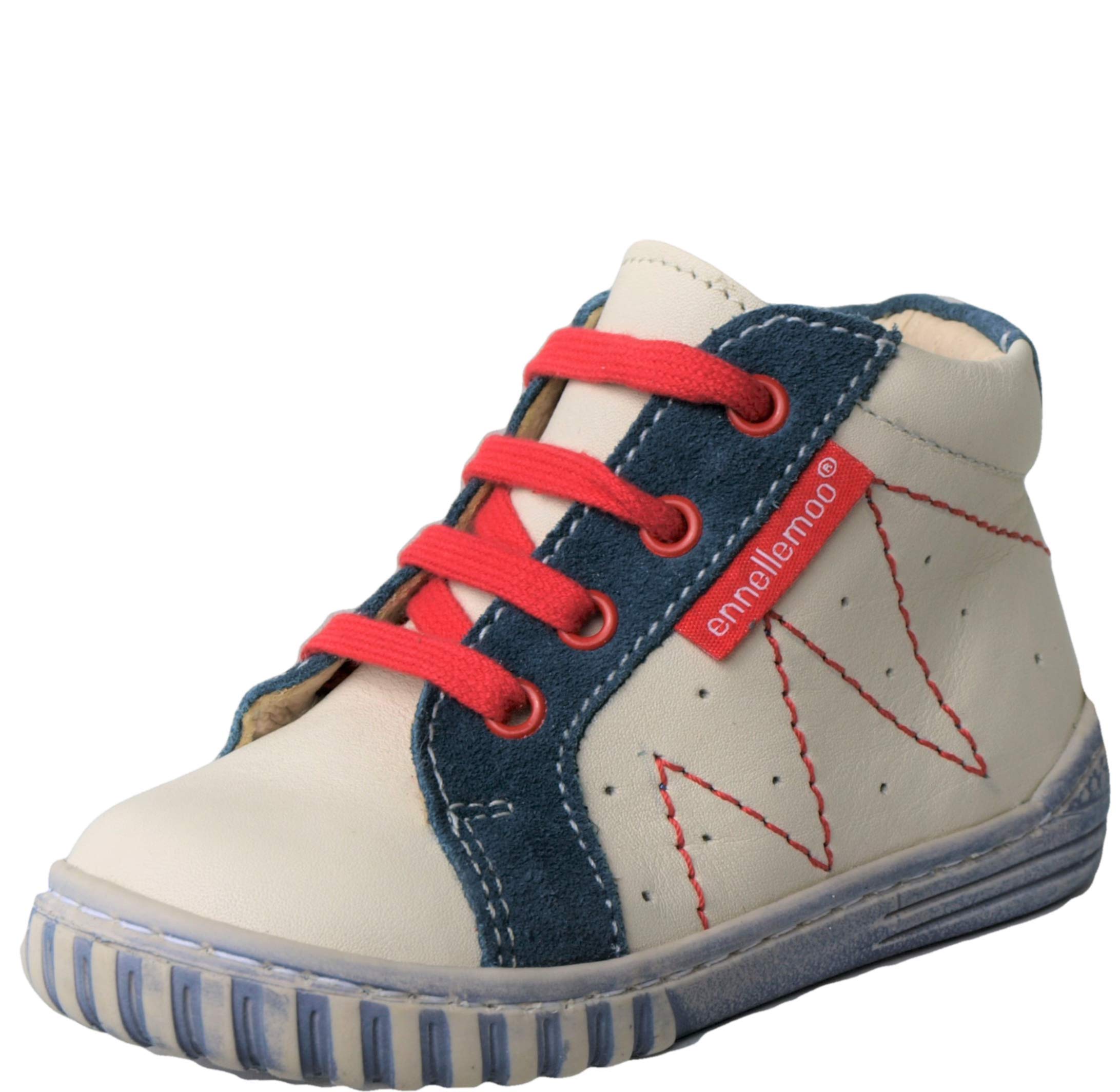 ennellemoo® - Scarpe da corsa unisex per bambini, in vera pelle, con lacci, grigio, giallo, rosso, 21 EU