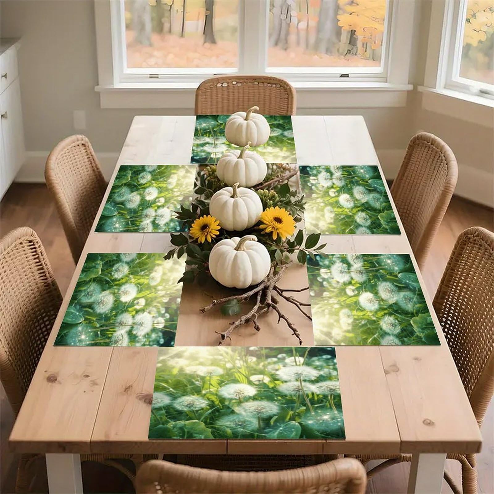 Placemats Set of 6 Placemats Dandelions on The Grass Placement Mats for Dining Table Place Mats Suitable for Personal Dining Tables Dinner Parties BBQ Weddings