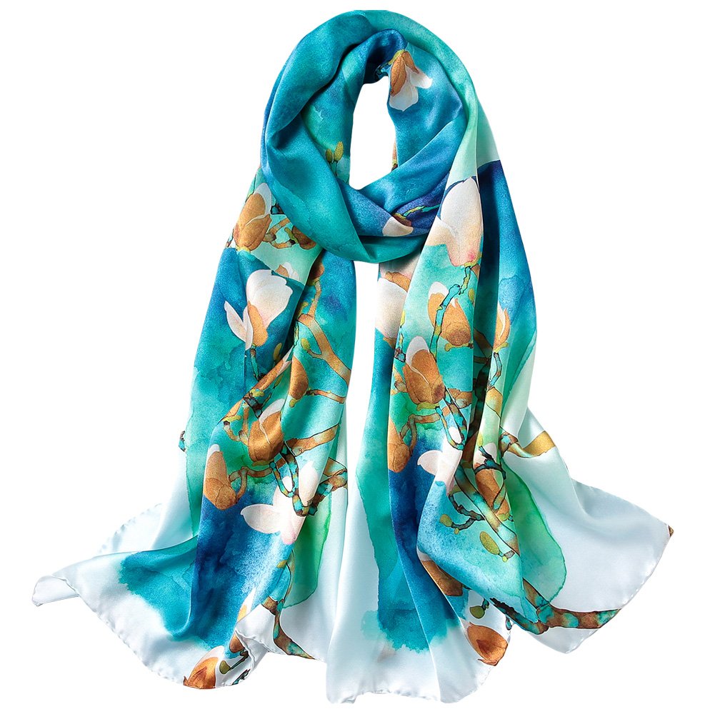 STORY OF SHANGHAI Sciarpa di 100% Seta Charmeuse da Donna Foulard a Raso con Fantasie Orientale, 56x177cm
